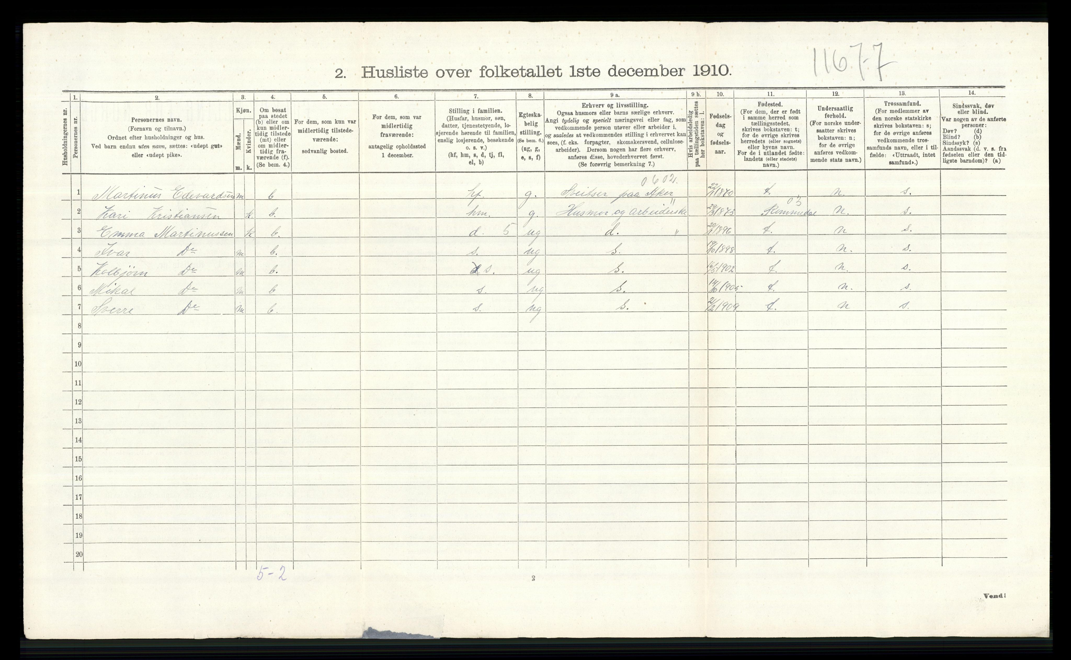 RA, 1910 census for Vang, 1910, p. 712