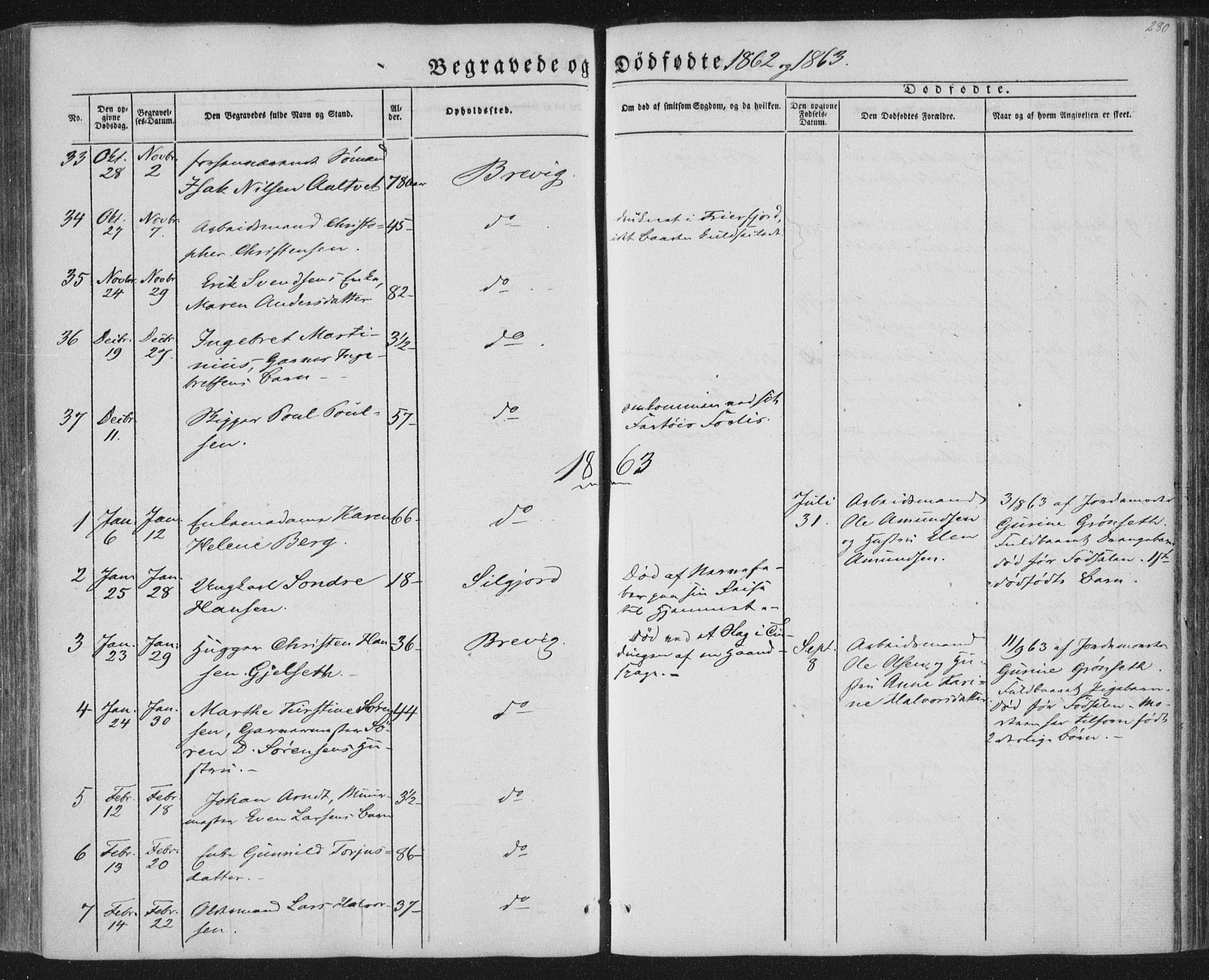 Brevik kirkebøker, SAKO/A-255/F/Fa/L0005: Parish register (official) no. 5, 1847-1865, p. 280