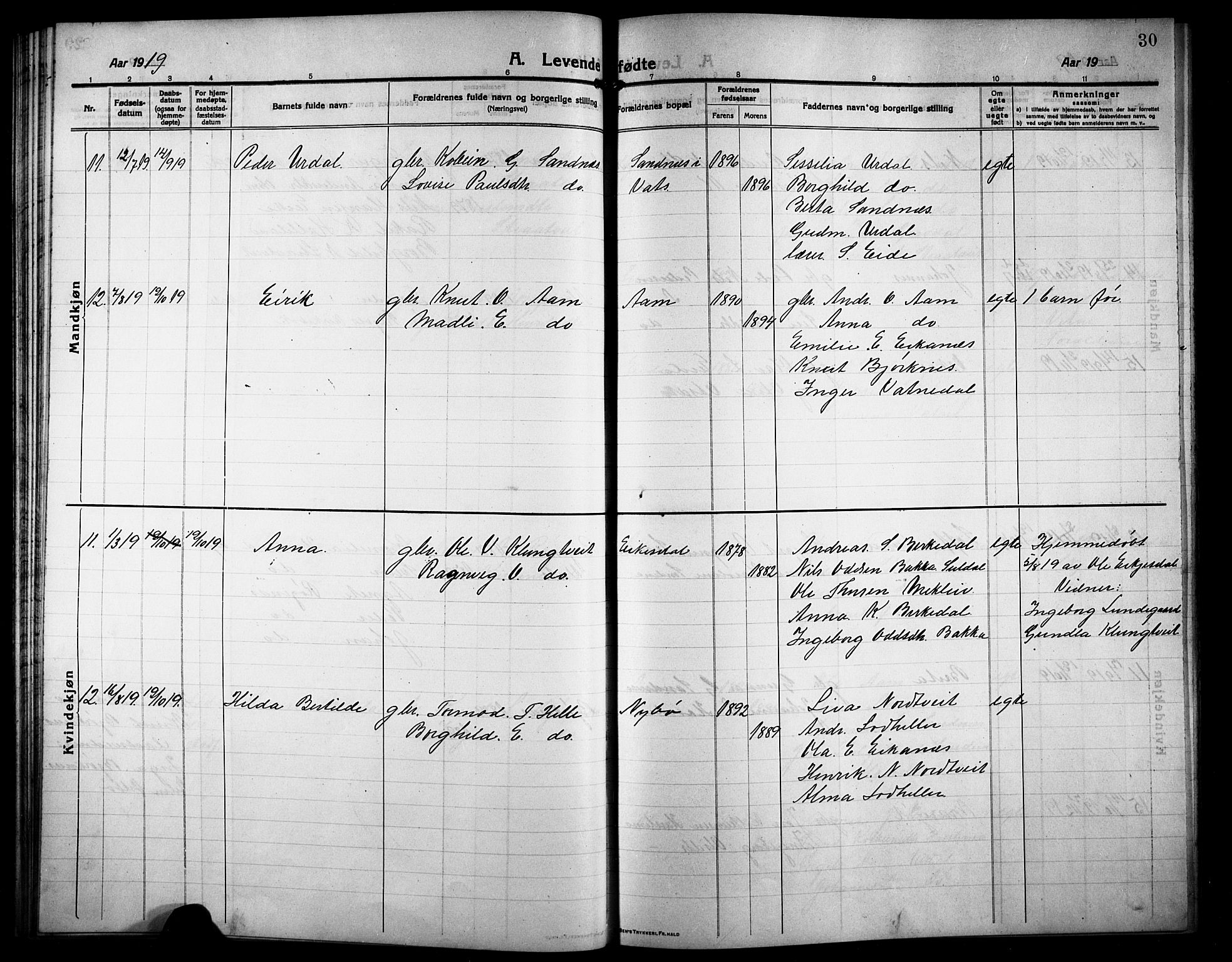 Skjold sokneprestkontor, AV/SAST-A-101847/H/Ha/Hab/L0009: Parish register (copy) no. B 9, 1914-1925, p. 30