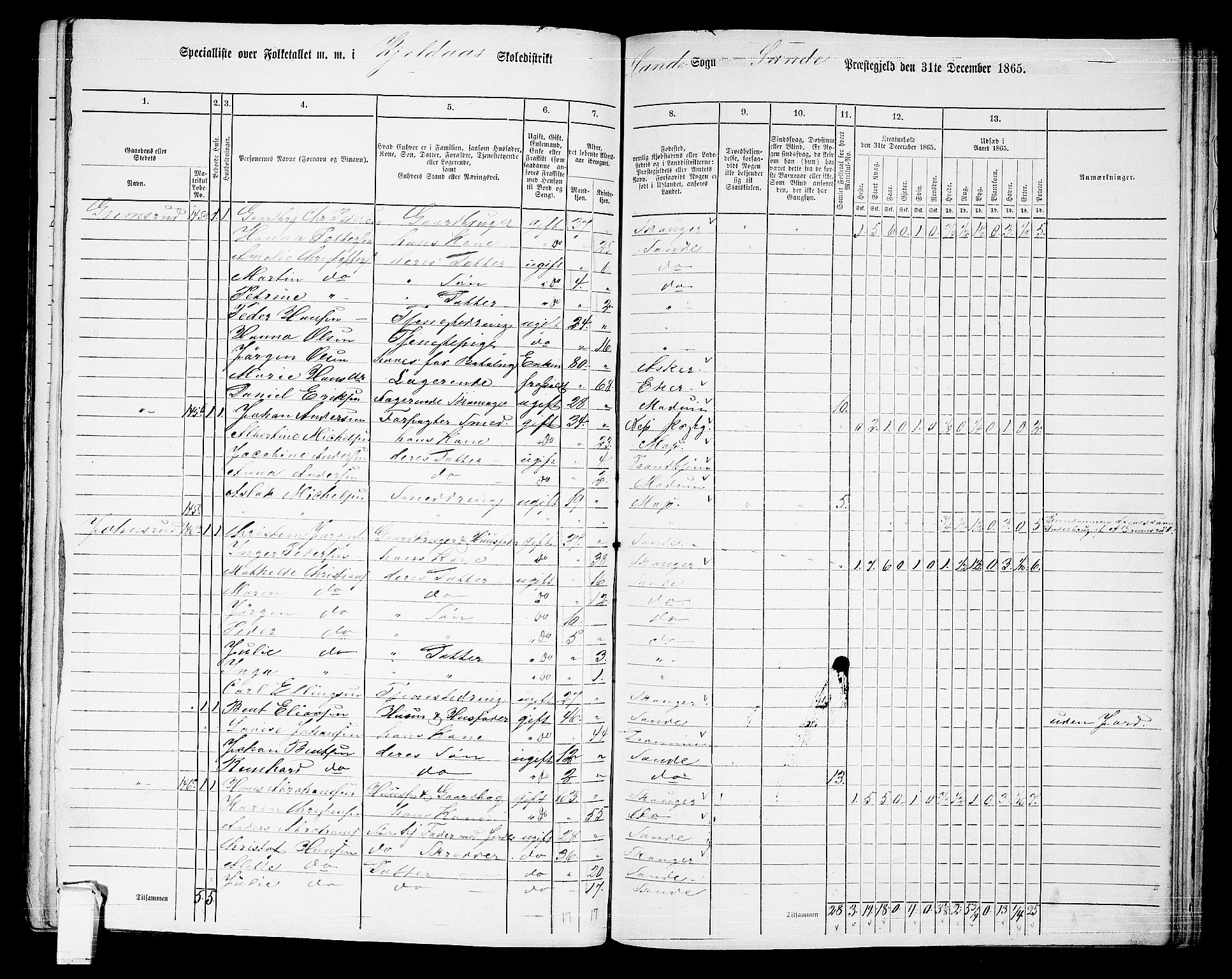 RA, 1865 census for Sande, 1865, p. 88