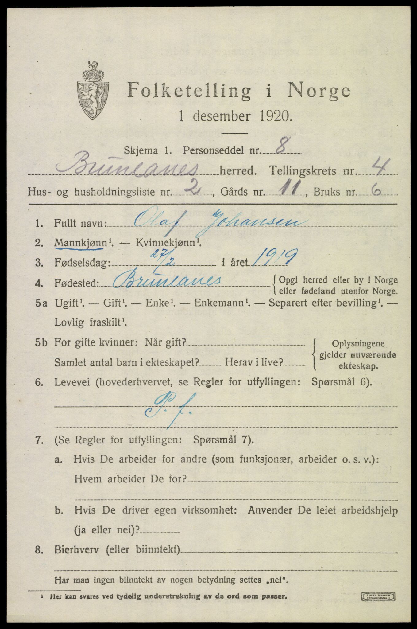 SAKO, 1920 census for Brunlanes, 1920, p. 6139