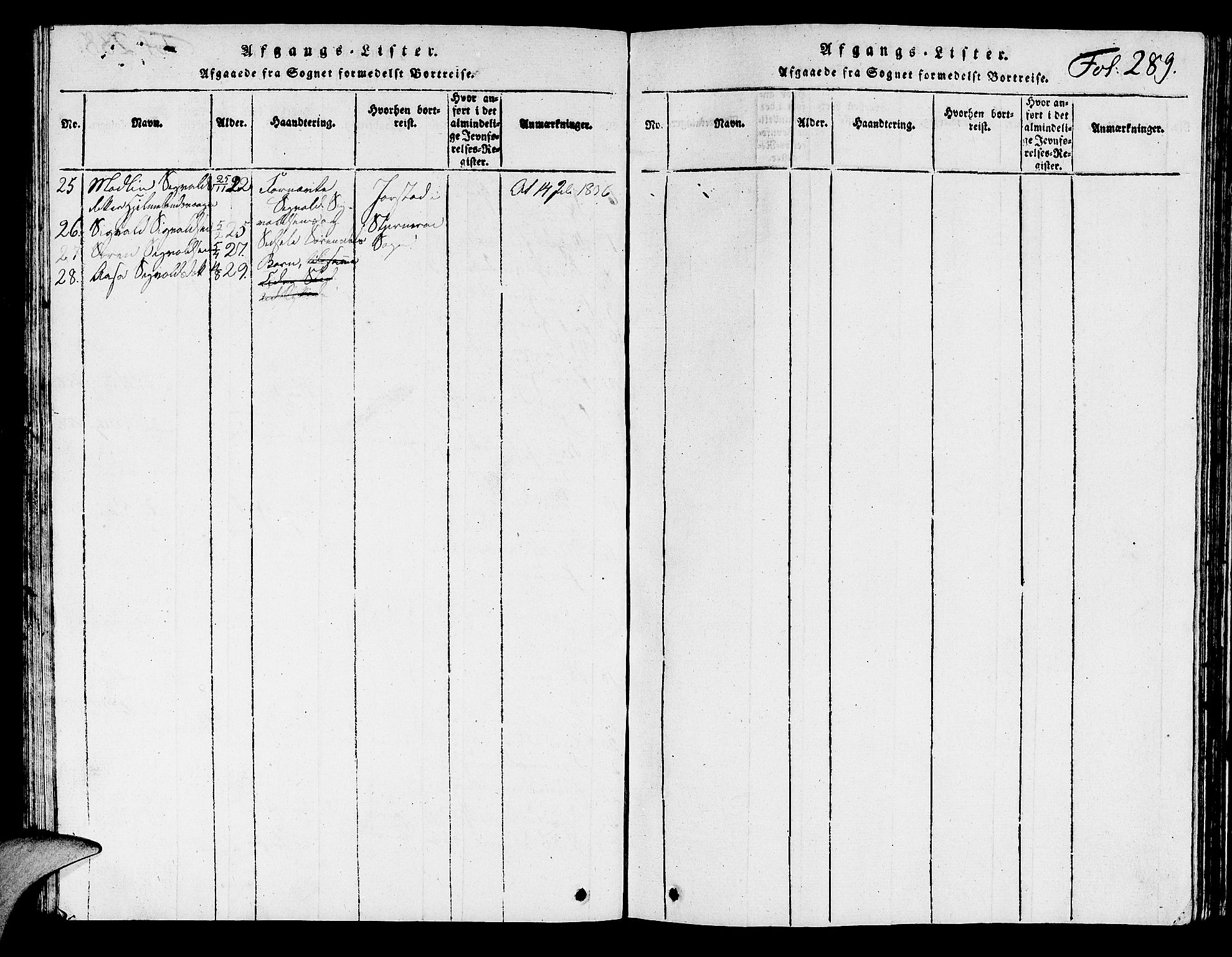Hjelmeland sokneprestkontor, SAST/A-101843/01/V/L0001: Parish register (copy) no. B 1, 1816-1841, p. 289