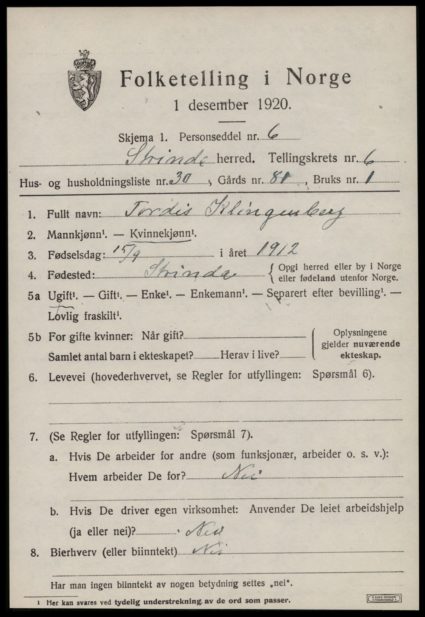 SAT, 1920 census for Strinda, 1920, p. 14758