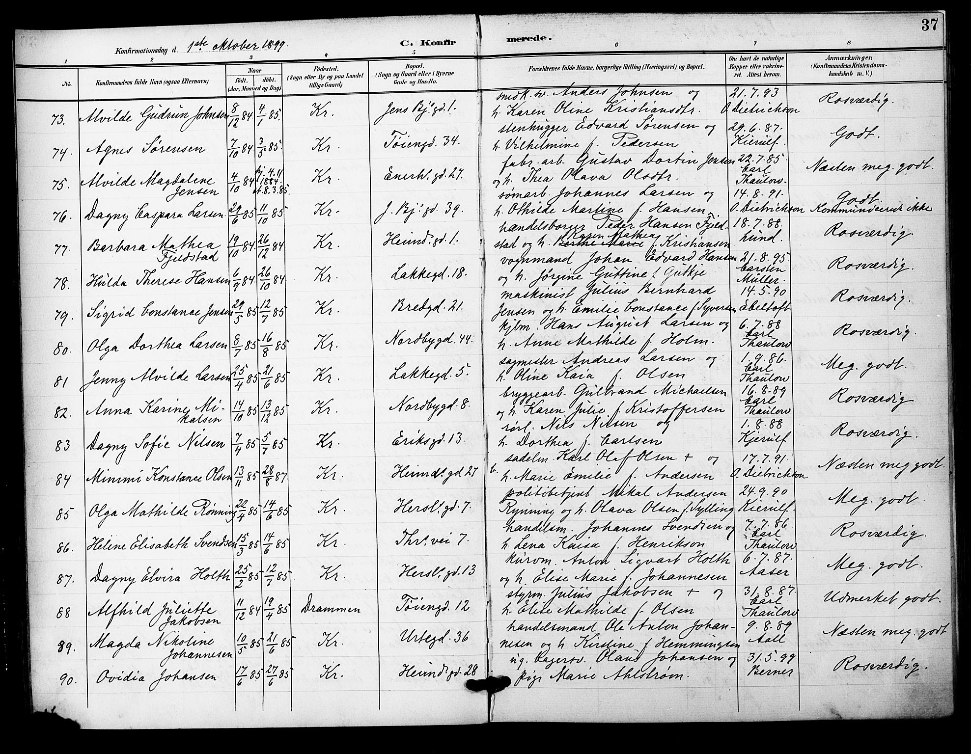 Grønland prestekontor Kirkebøker, SAO/A-10848/F/Fa/L0015: Parish register (official) no. 15, 1899-1919, p. 37