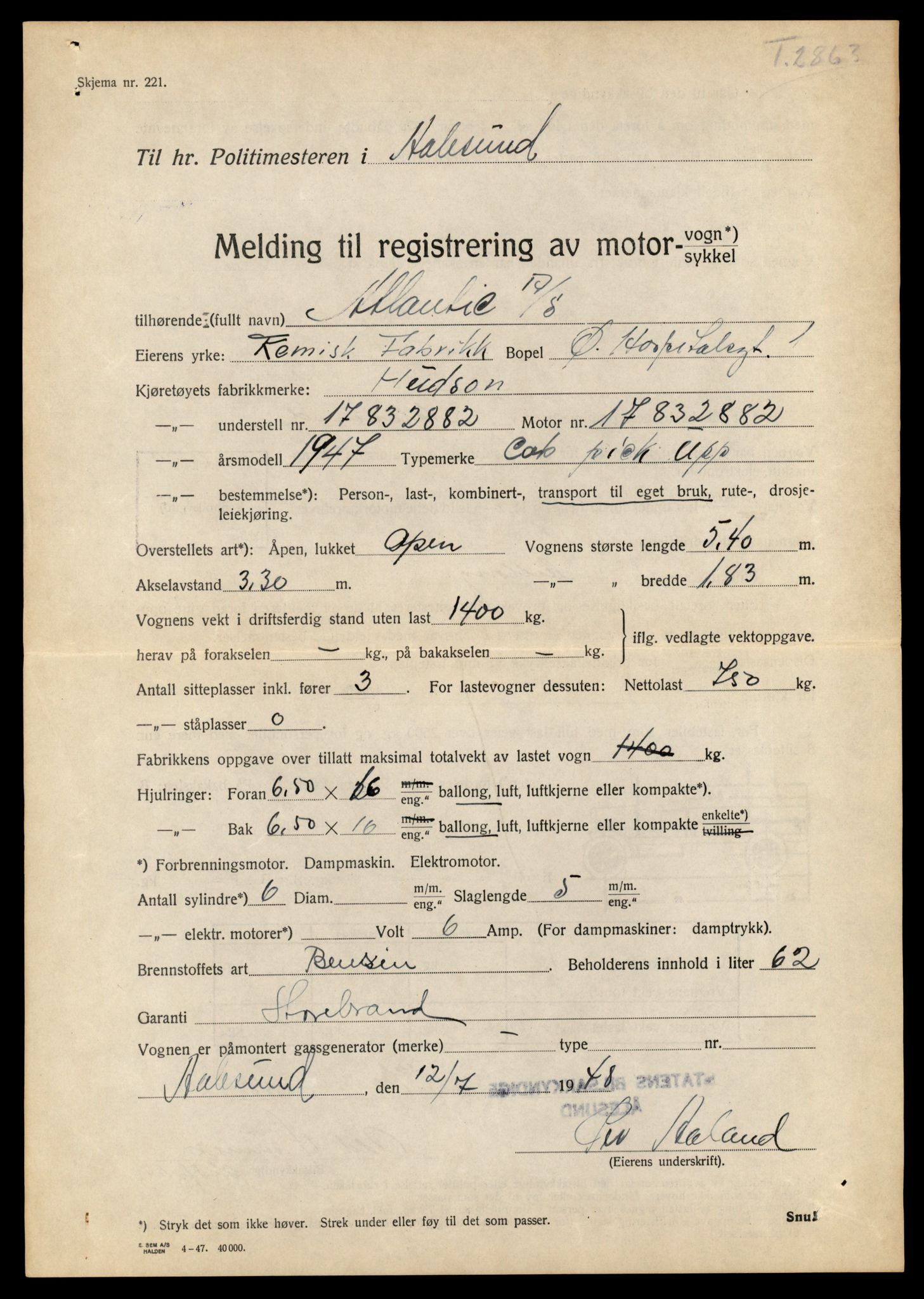 Møre og Romsdal vegkontor - Ålesund trafikkstasjon, AV/SAT-A-4099/F/Fe/L0034: Registreringskort for kjøretøy T 12500 - T 12652, 1927-1998, p. 906