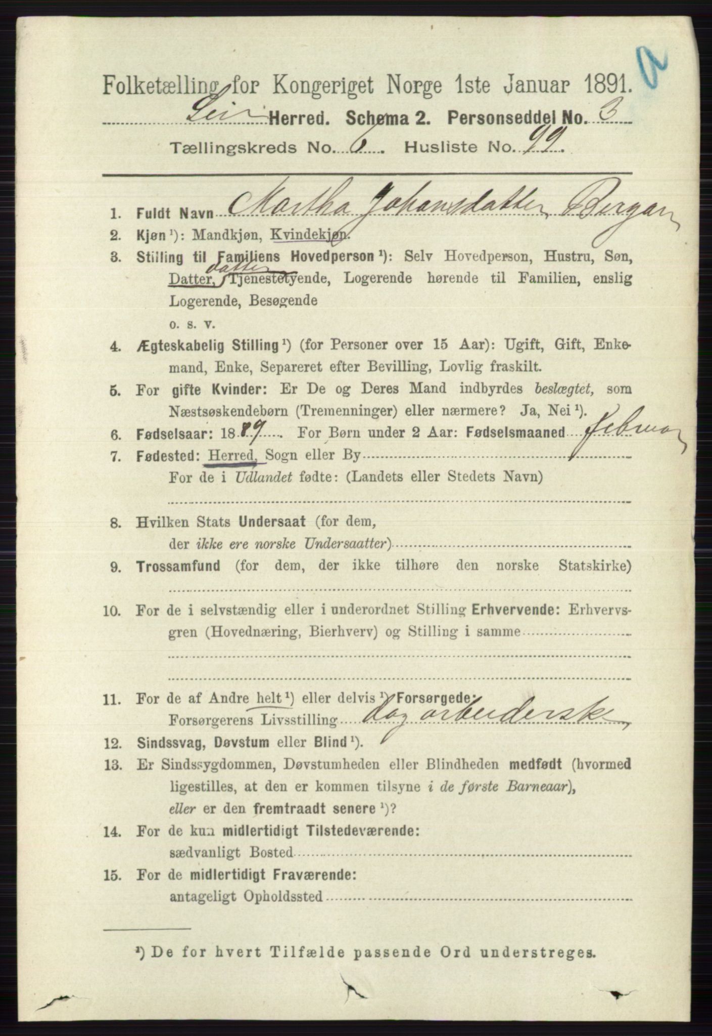 RA, 1891 census for 0626 Lier, 1891, p. 4426