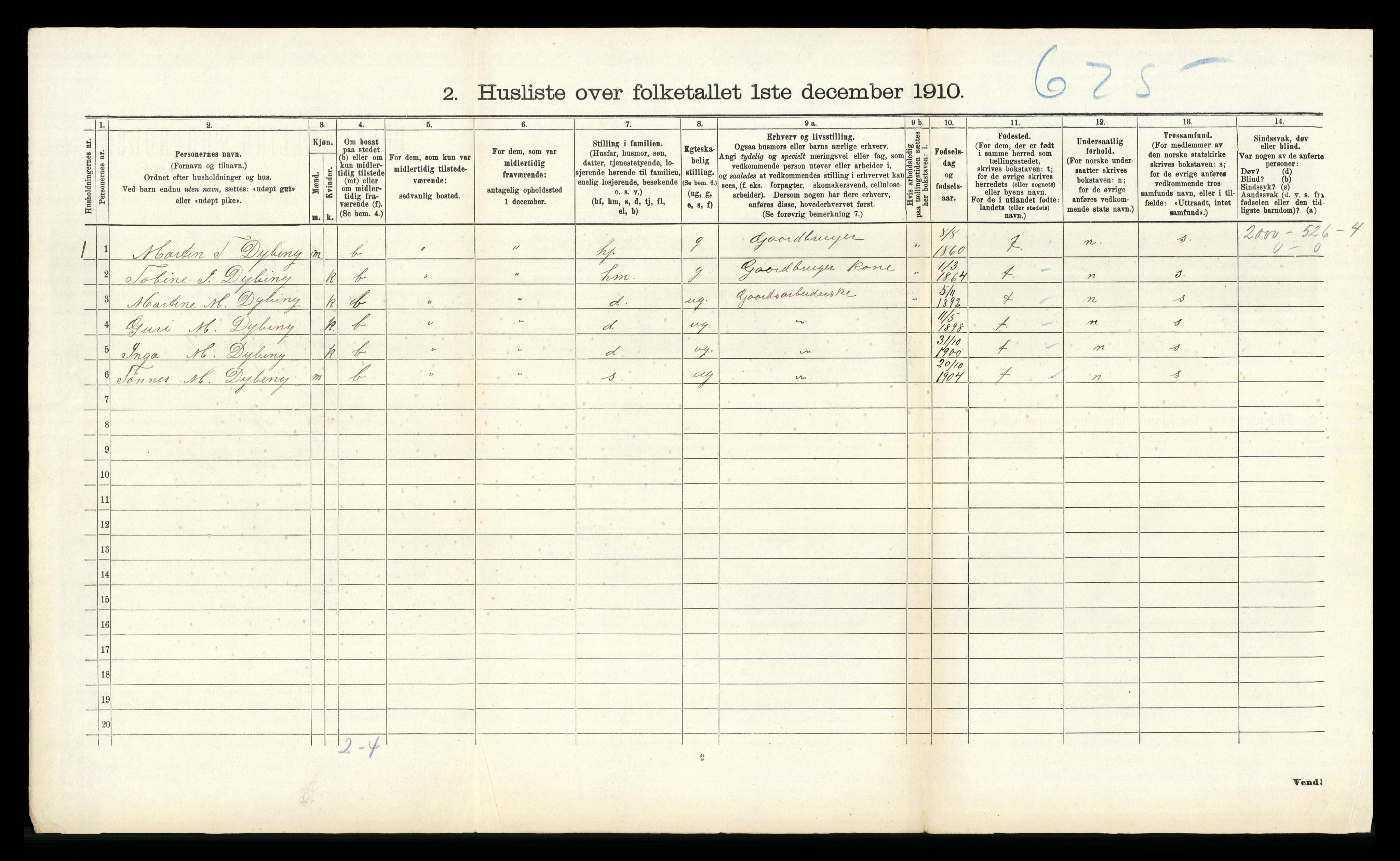 RA, 1910 census for Heskestad, 1910, p. 243