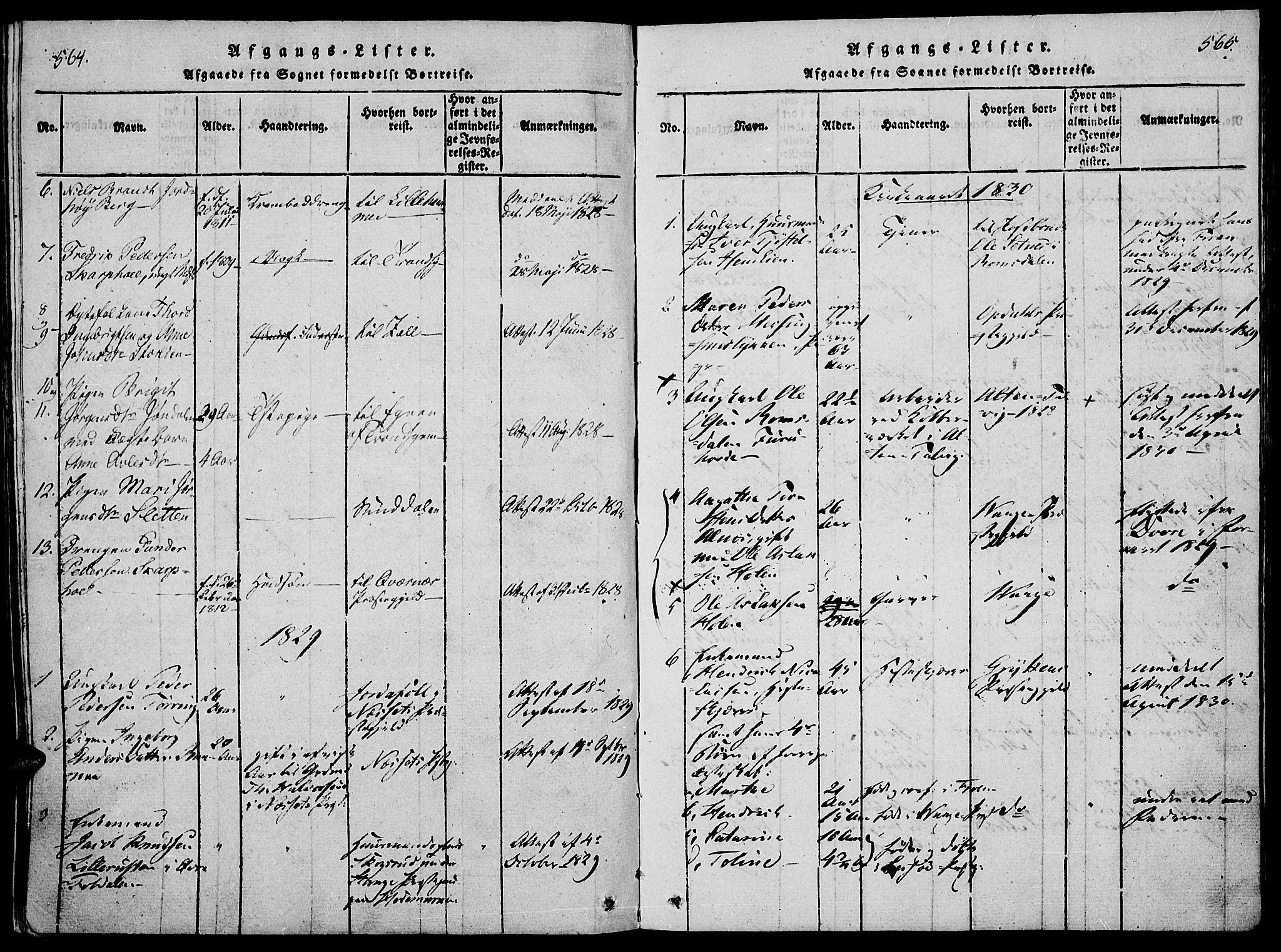 Lesja prestekontor, SAH/PREST-068/H/Ha/Haa/L0004: Parish register (official) no. 4, 1820-1829, p. 564-565