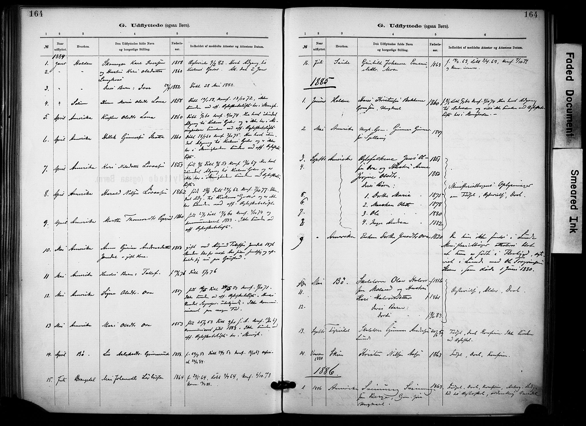 Lunde kirkebøker, SAKO/A-282/F/Fa/L0002: Parish register (official) no. I 2, 1884-1892, p. 164