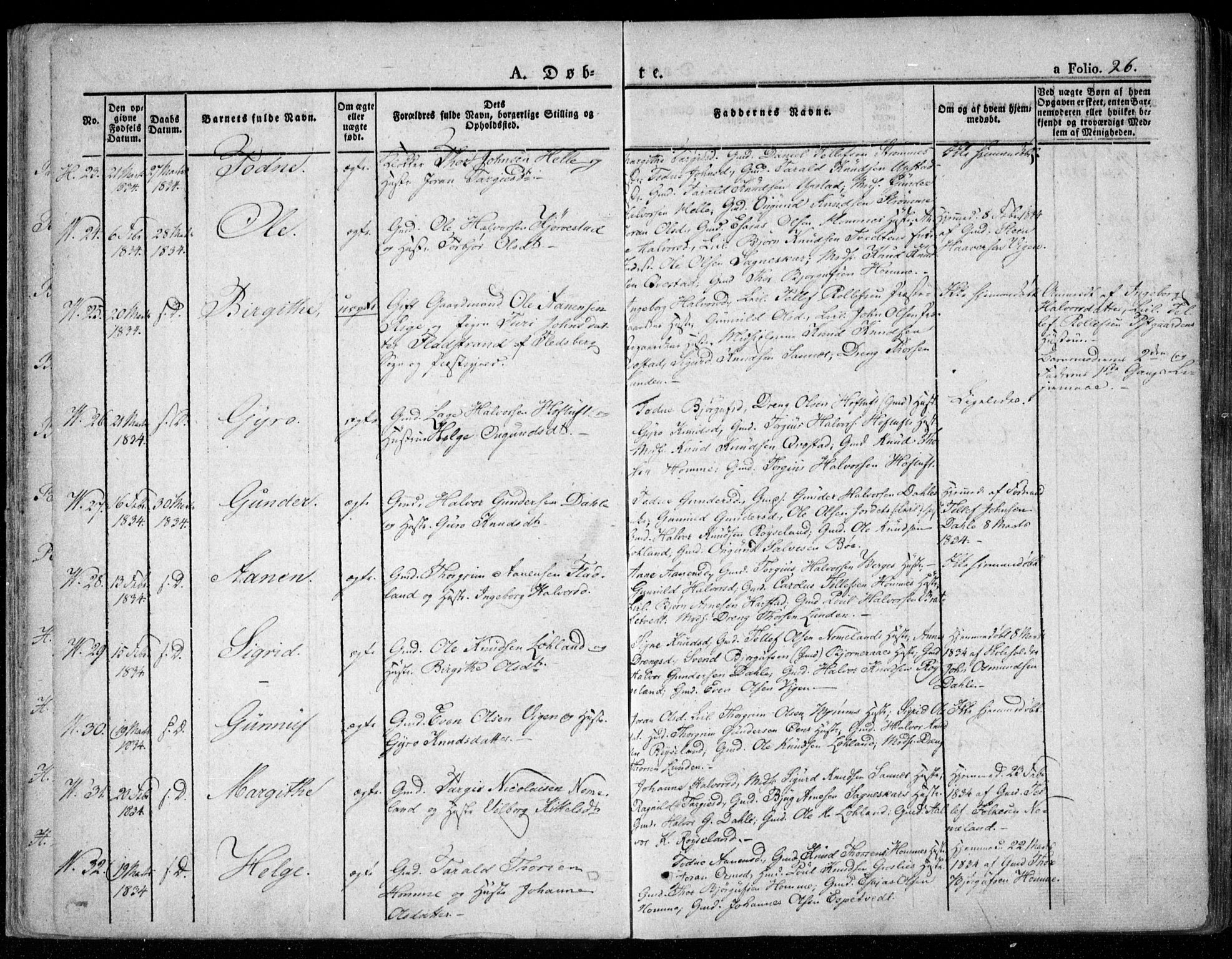 Valle sokneprestkontor, AV/SAK-1111-0044/F/Fa/Fac/L0006: Parish register (official) no. A 6, 1831-1853, p. 26