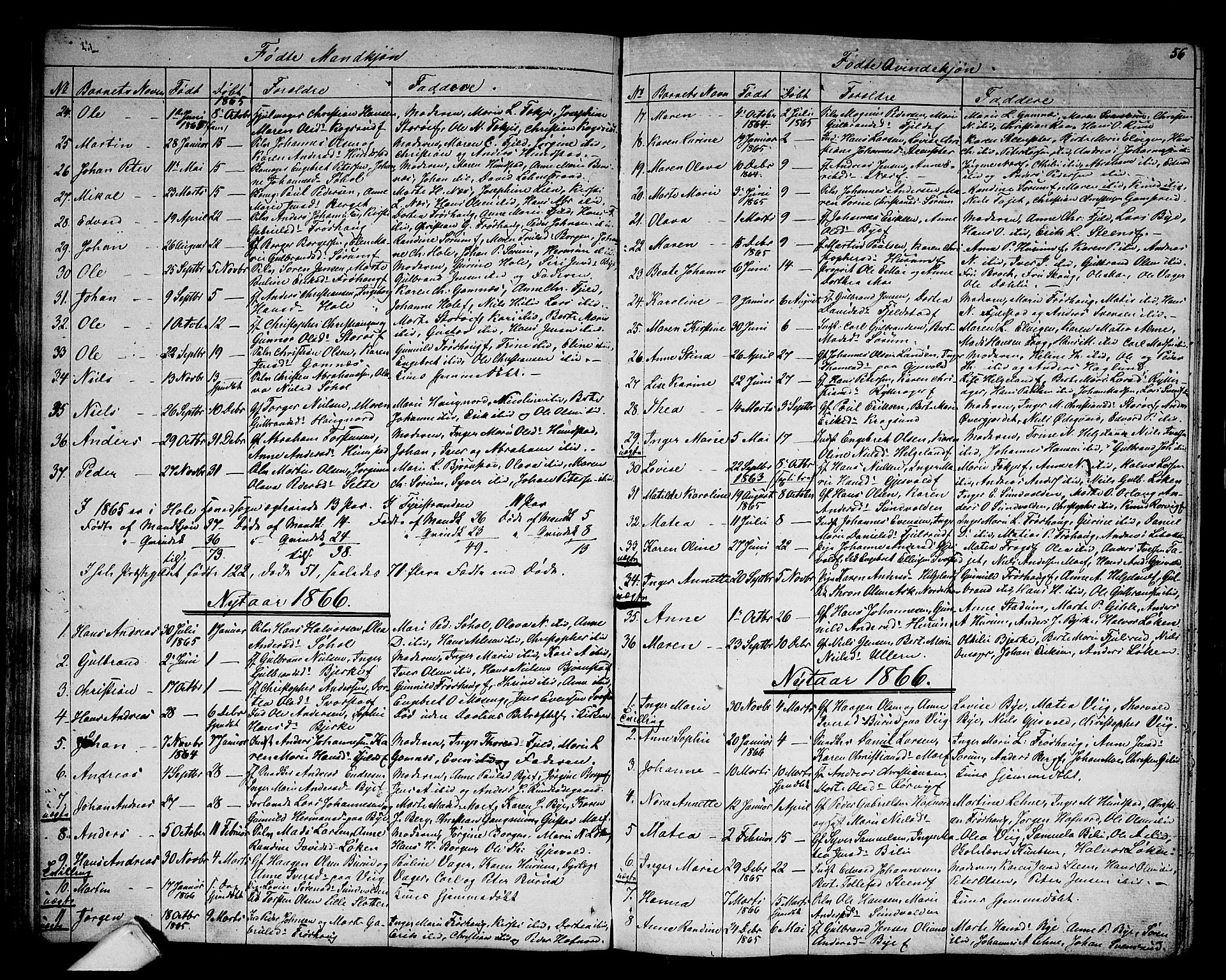 Hole kirkebøker, AV/SAKO-A-228/G/Ga/L0002: Parish register (copy) no. I 2, 1842-1878, p. 56