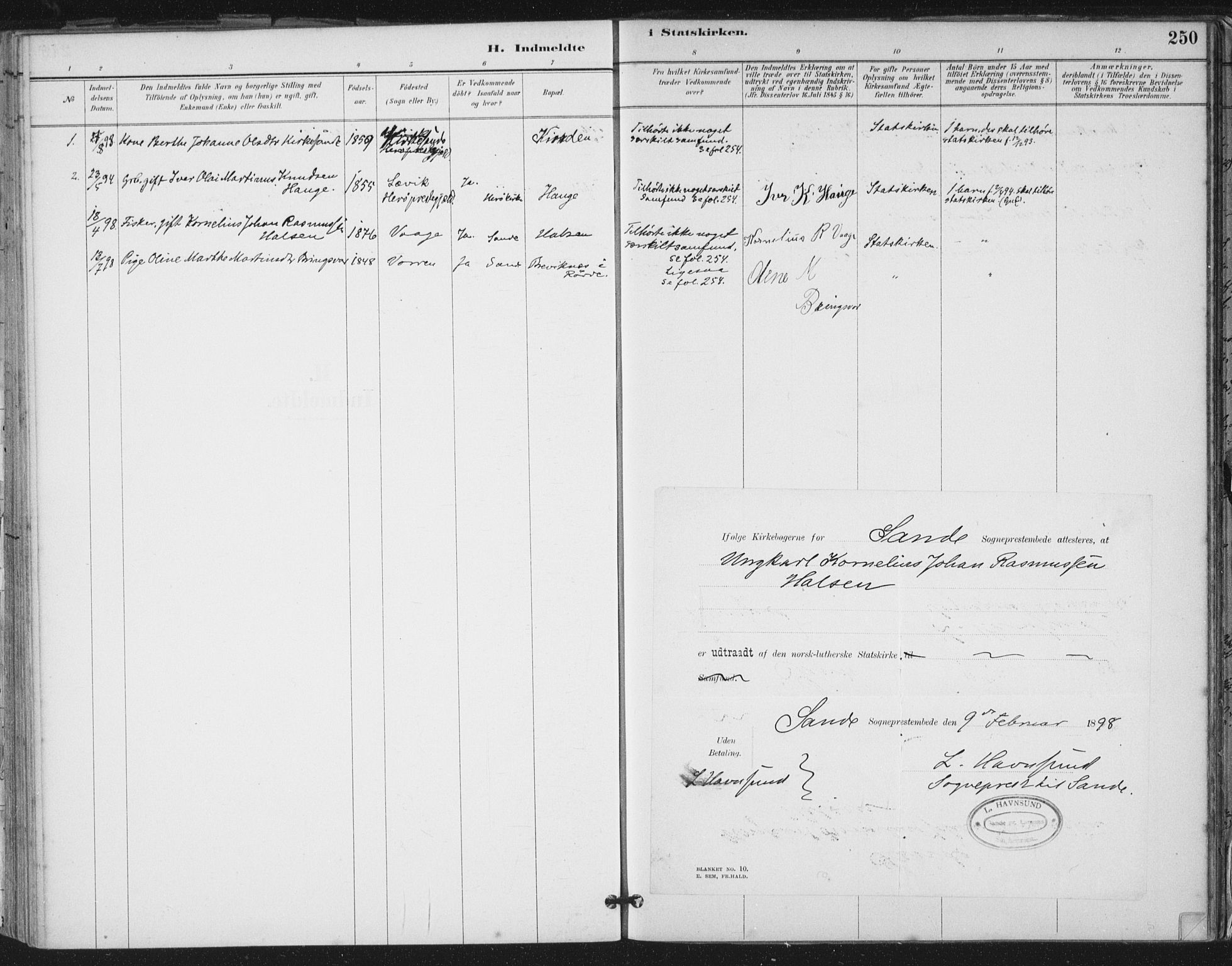 Ministerialprotokoller, klokkerbøker og fødselsregistre - Møre og Romsdal, AV/SAT-A-1454/503/L0037: Parish register (official) no. 503A05, 1884-1900, p. 250