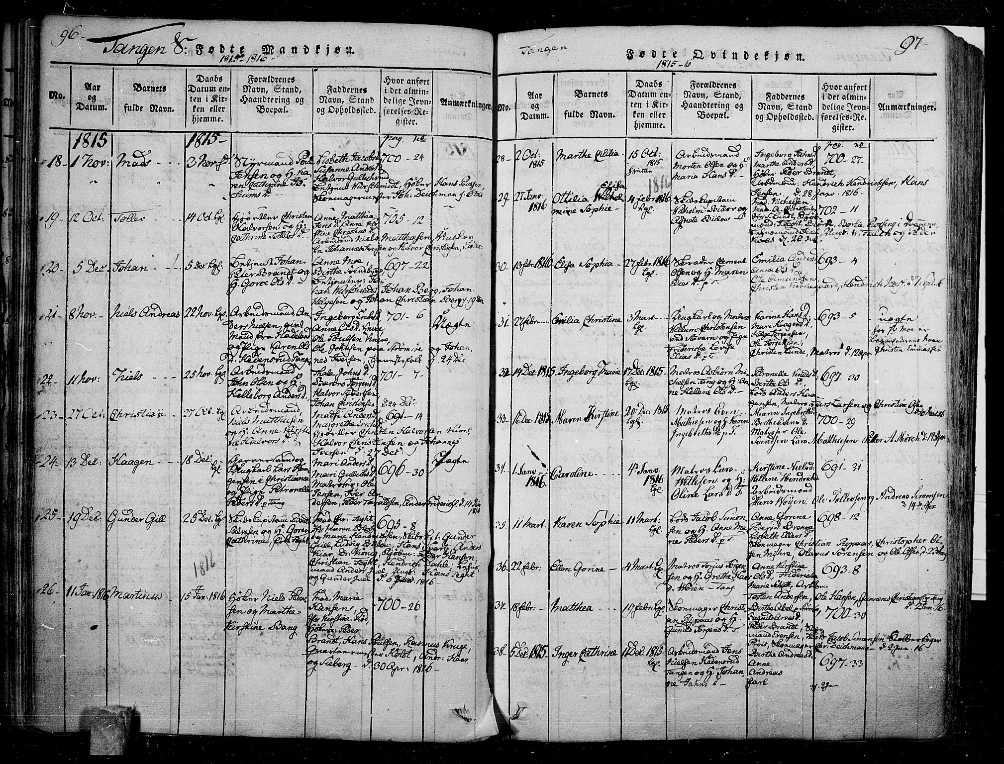 Skoger kirkebøker, AV/SAKO-A-59/F/Fa/L0002: Parish register (official) no. I 2 /2, 1814-1842, p. 96-97