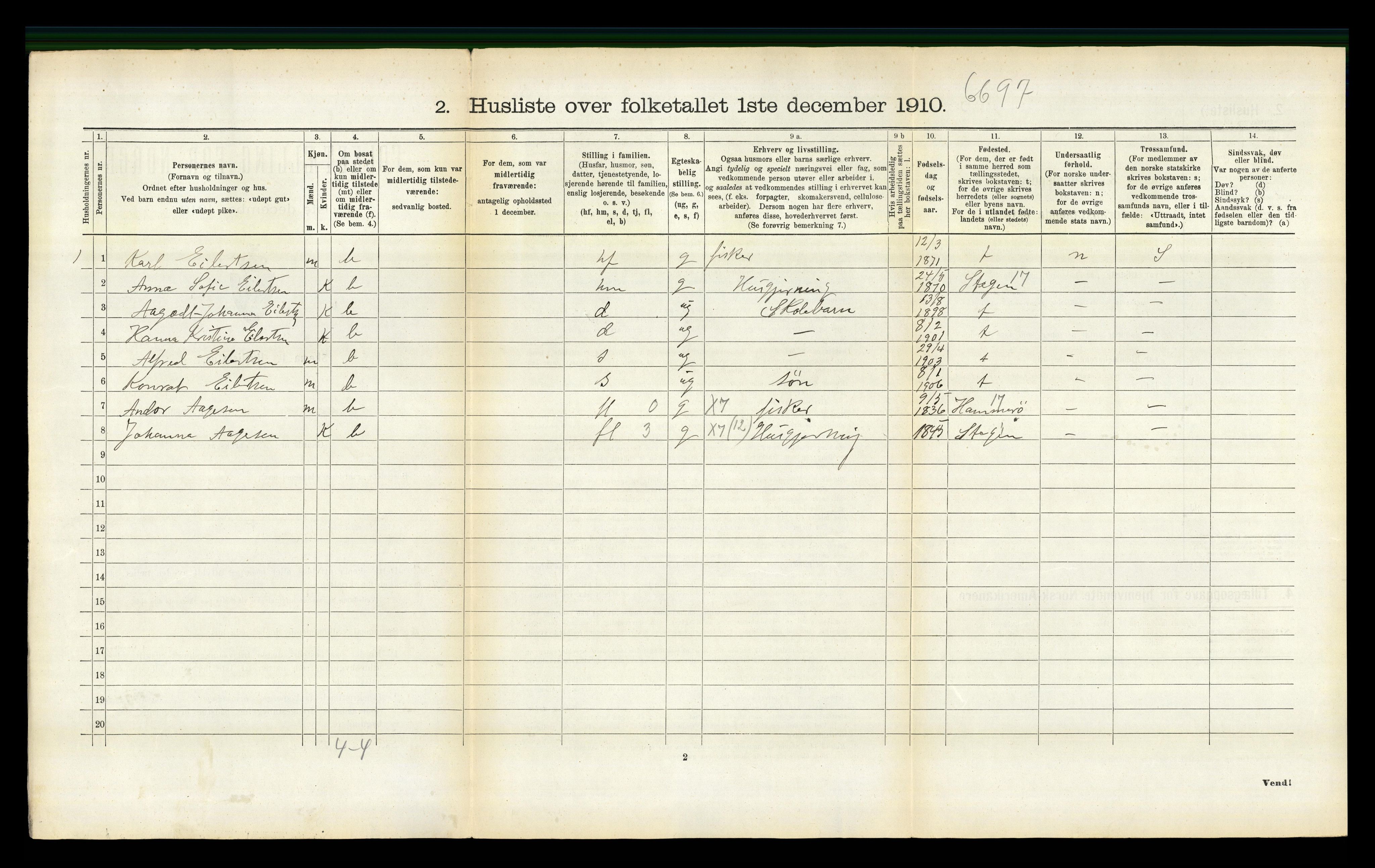 RA, 1910 census for Vågan, 1910, p. 440