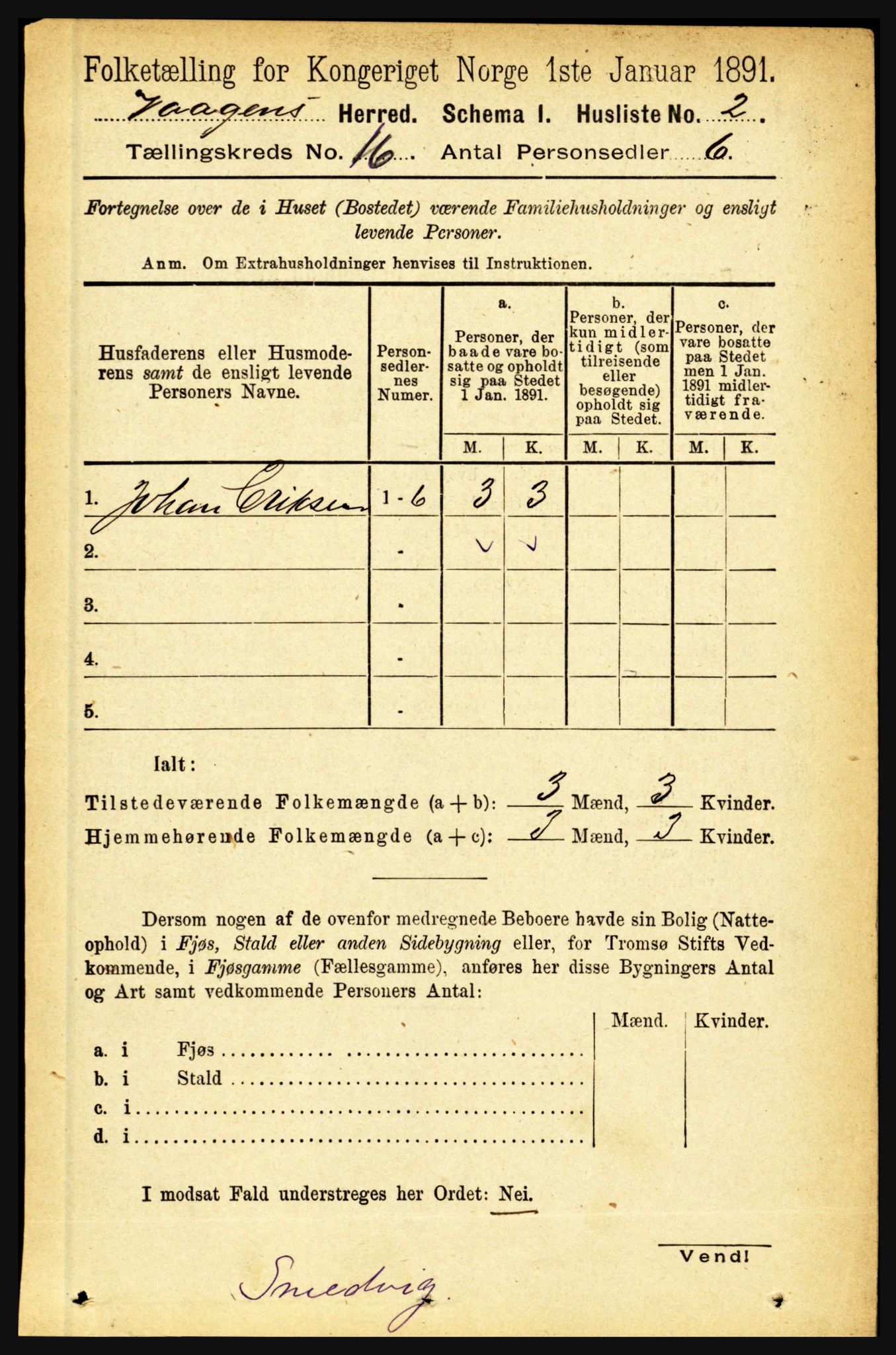 RA, 1891 census for 1865 Vågan, 1891, p. 4517