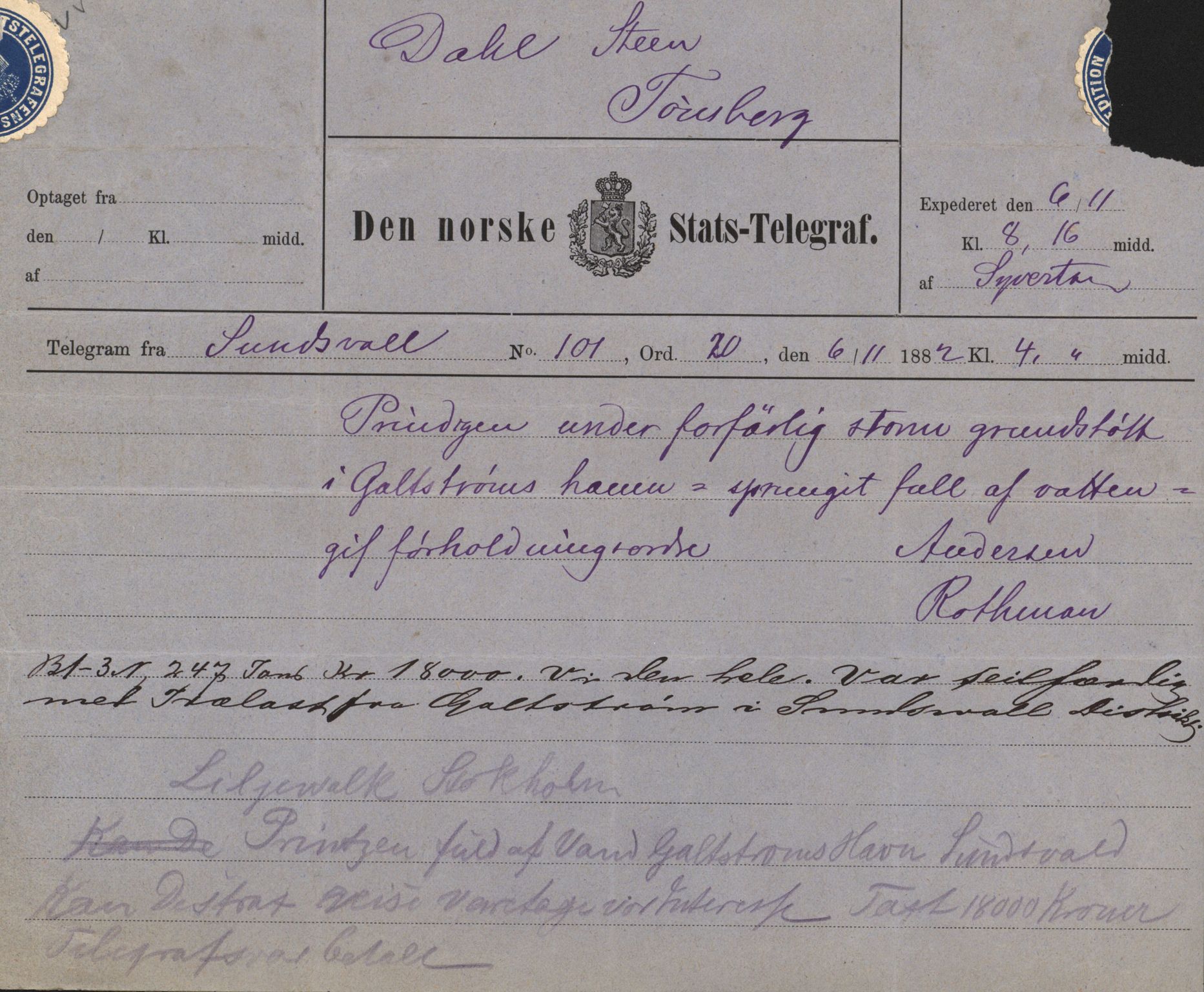 Pa 63 - Østlandske skibsassuranceforening, VEMU/A-1079/G/Ga/L0014/0009: Havaridokumenter / Peter, Olinda, Prinds Chr. August, Poseidon, 1882, p. 57