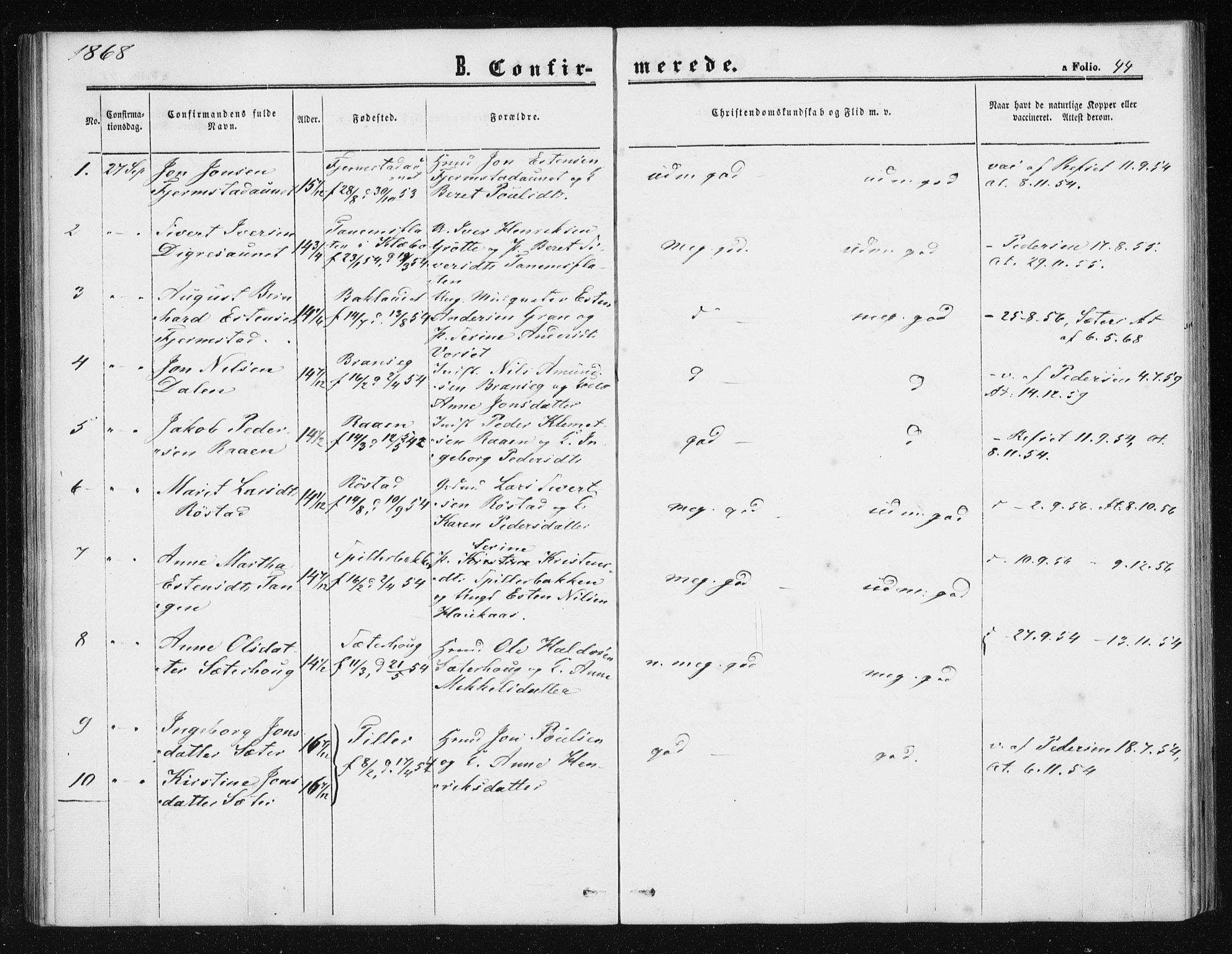 Ministerialprotokoller, klokkerbøker og fødselsregistre - Sør-Trøndelag, SAT/A-1456/608/L0333: Parish register (official) no. 608A02, 1862-1876, p. 44