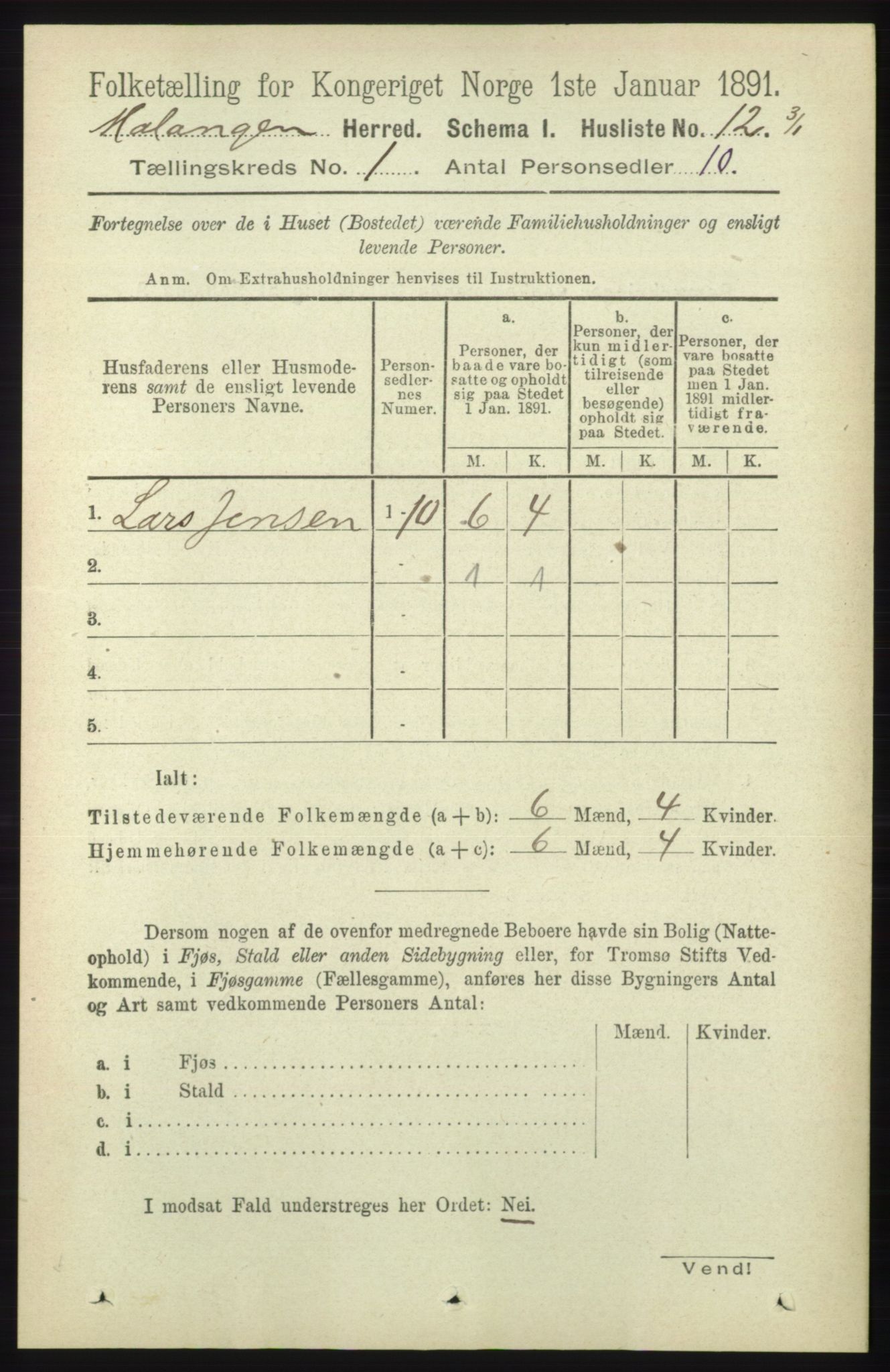 RA, 1891 census for 1932 Malangen, 1891, p. 27