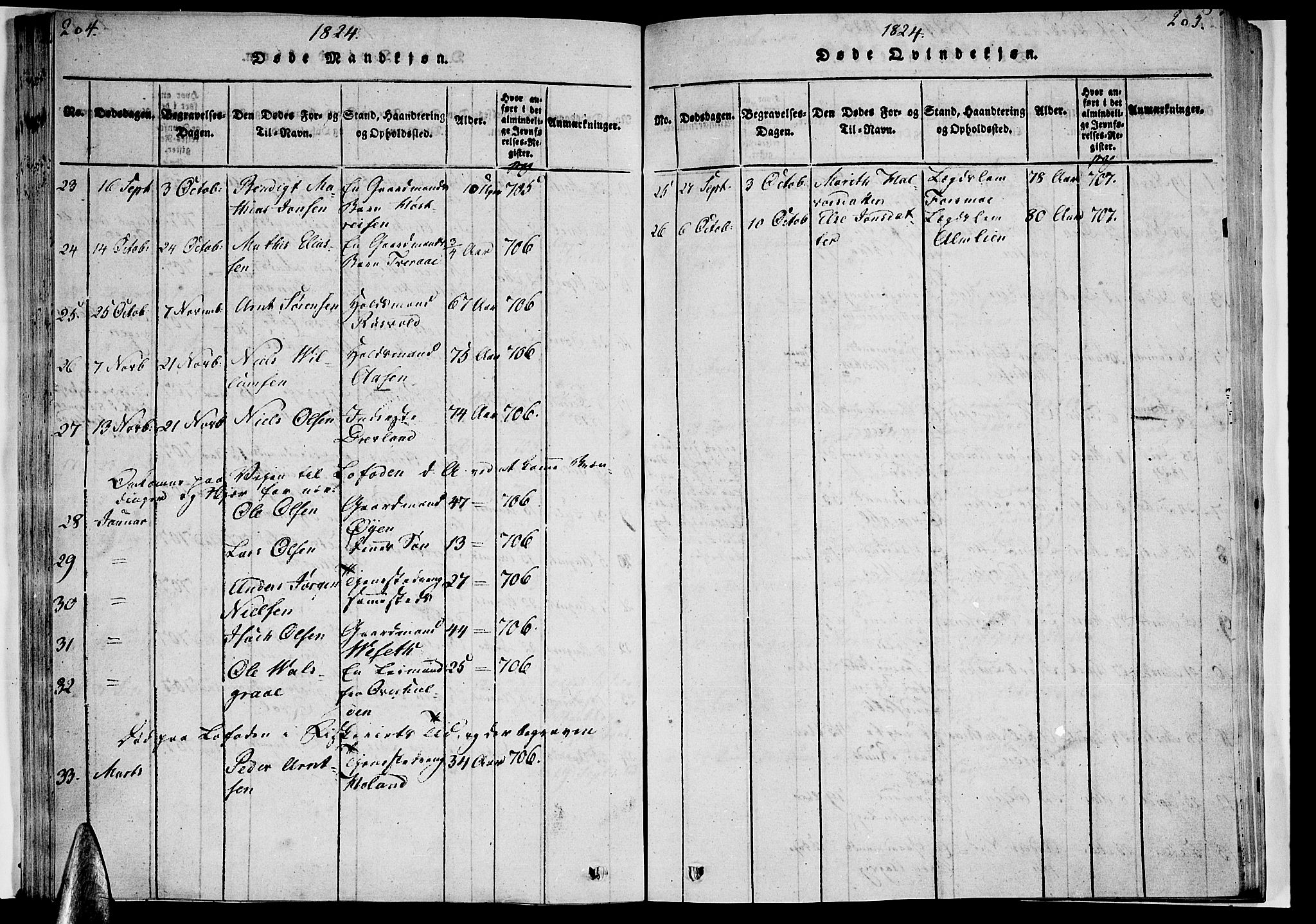 Ministerialprotokoller, klokkerbøker og fødselsregistre - Nordland, AV/SAT-A-1459/820/L0288: Parish register (official) no. 820A09, 1820-1825, p. 204-205