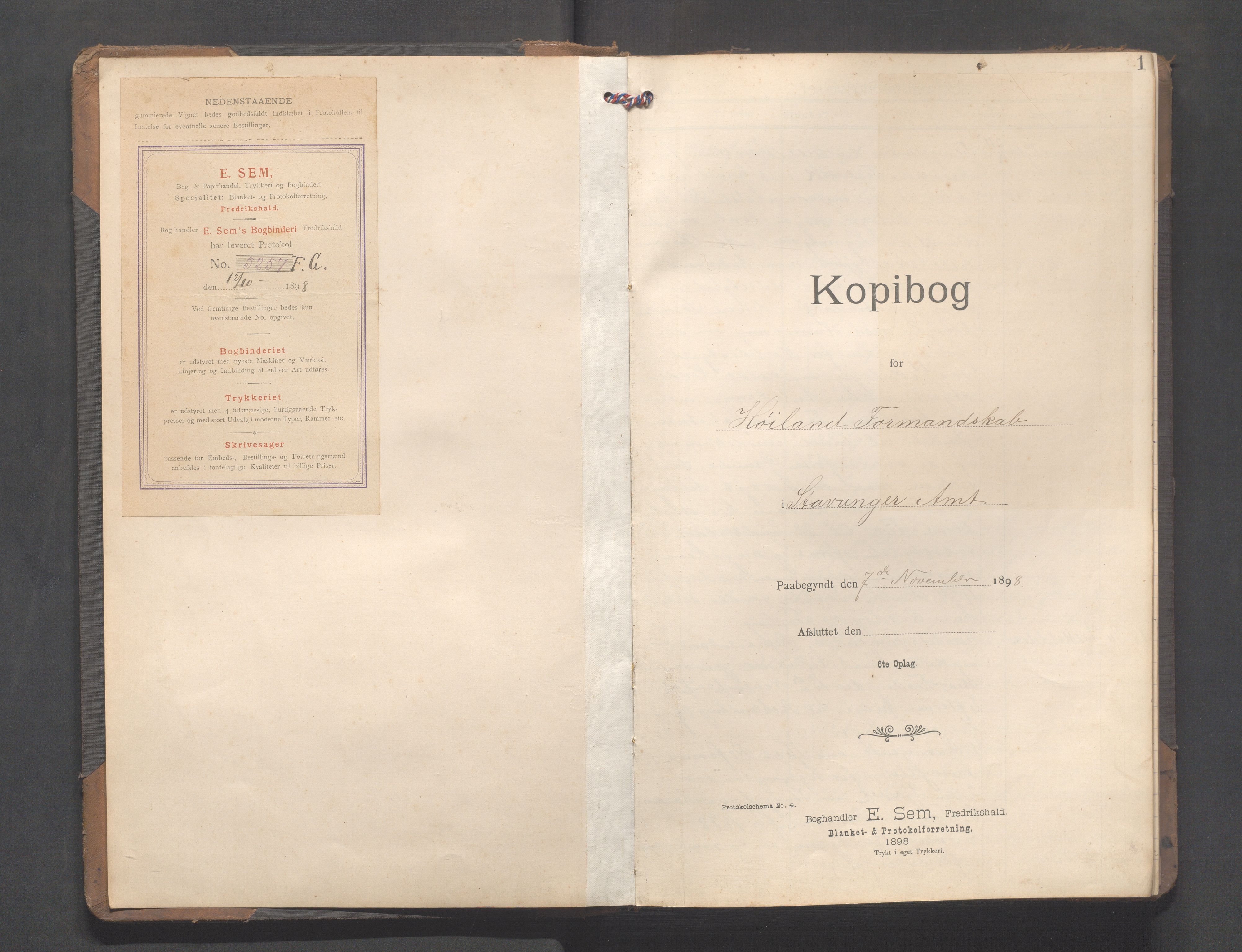 Høyland kommune - Formannskapet, IKAR/K-100046/B/L0003: Kopibok, 1898-1919, p. 1