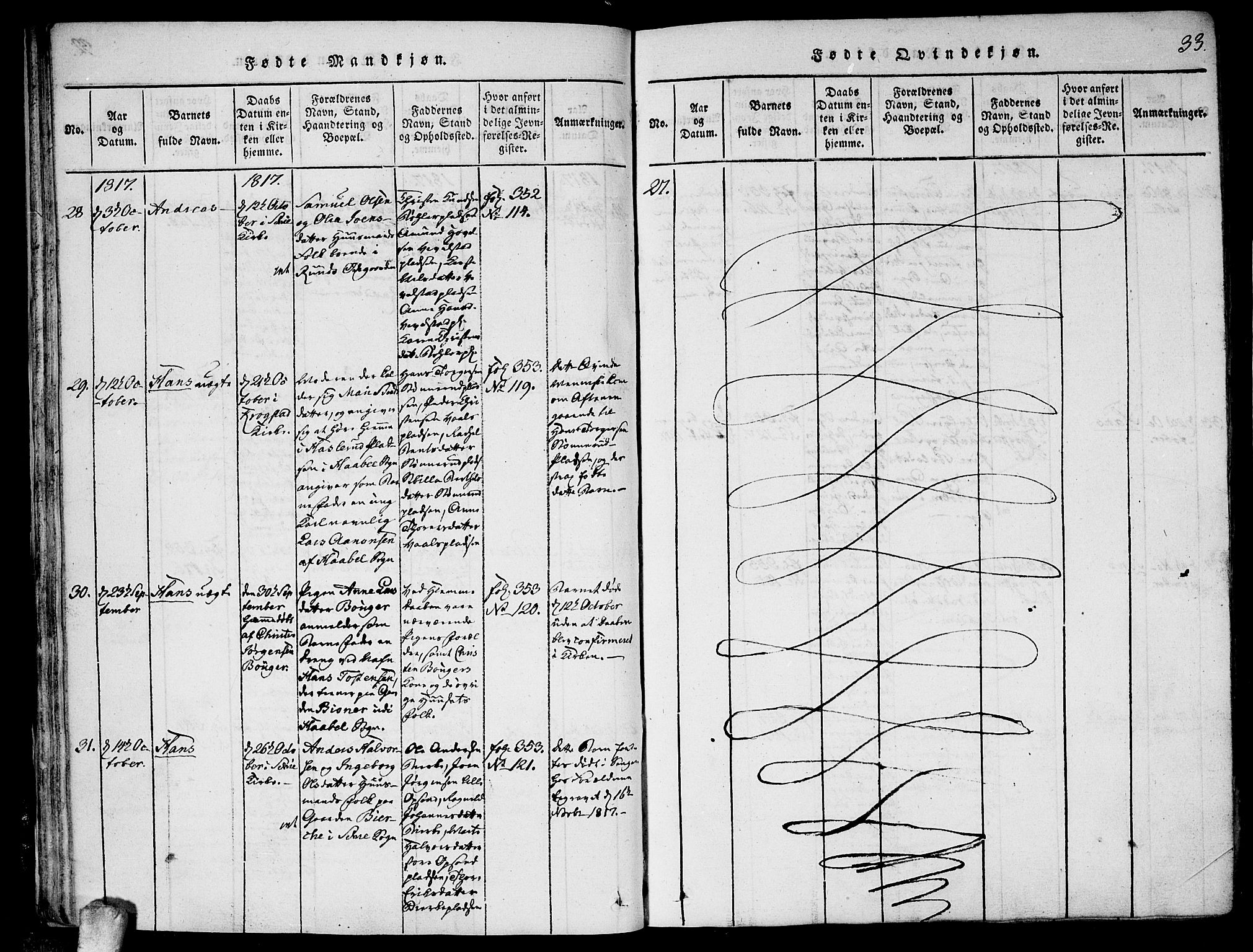 Kråkstad prestekontor Kirkebøker, AV/SAO-A-10125a/F/Fa/L0003: Parish register (official) no. I 3, 1813-1824, p. 33