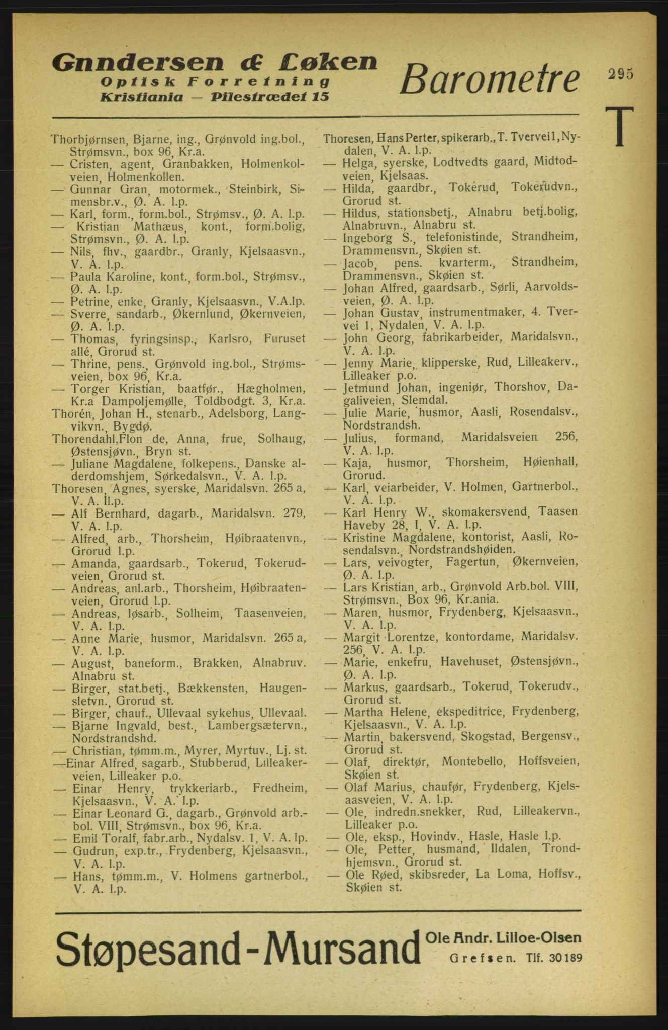 Aker adressebok/adressekalender, PUBL/001/A/002: Akers adressekalender, 1922, p. 295