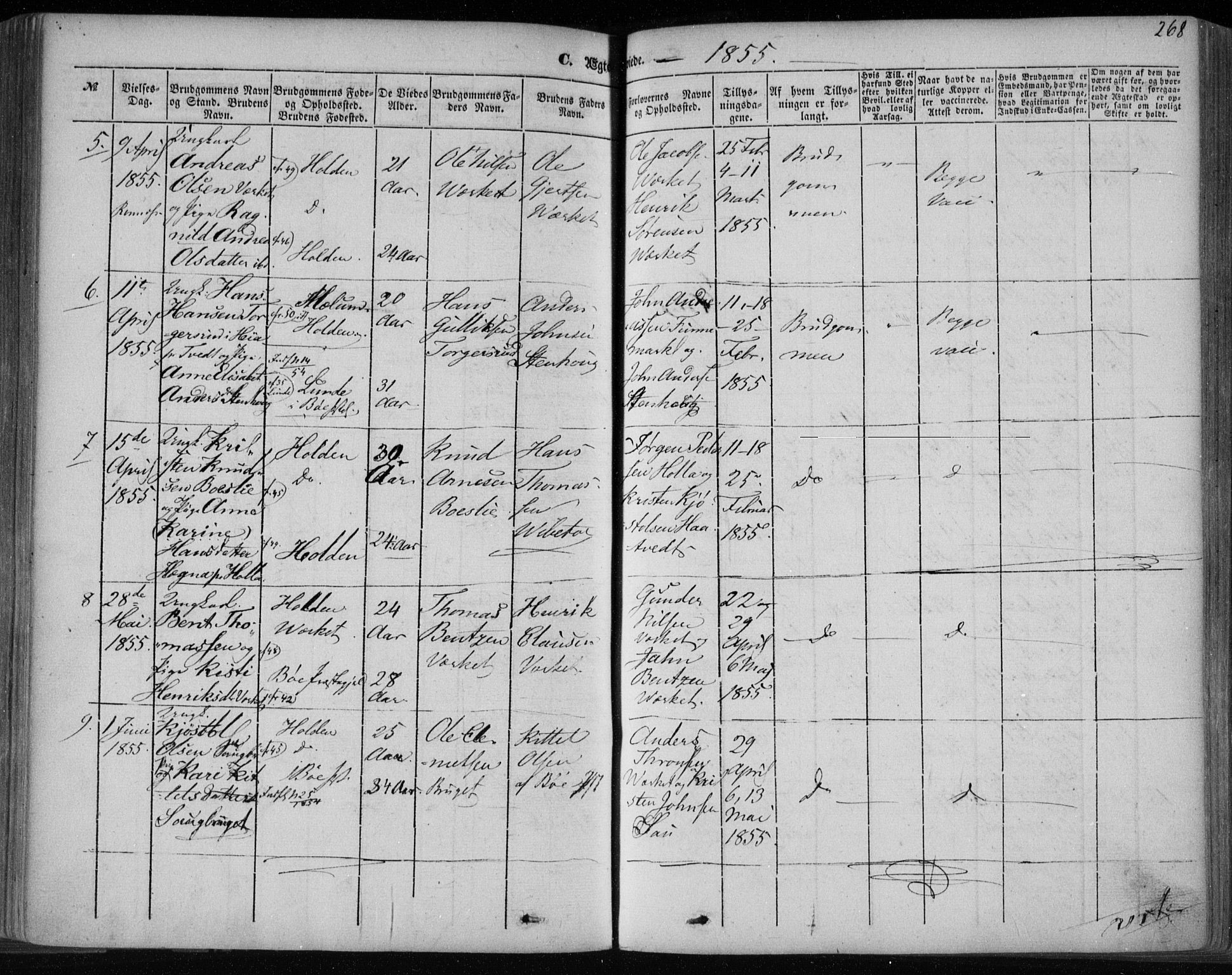 Holla kirkebøker, AV/SAKO-A-272/F/Fa/L0005: Parish register (official) no. 5, 1849-1860, p. 268