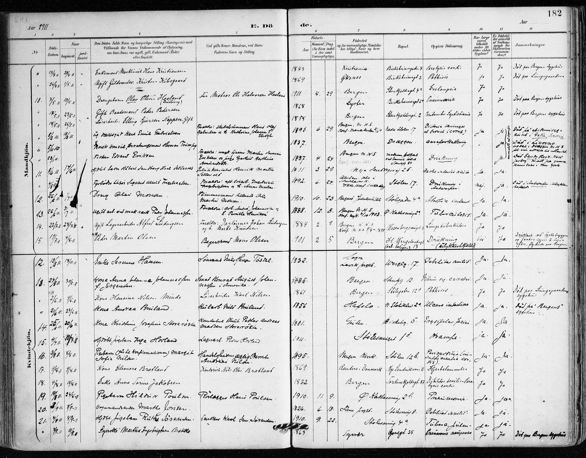 Mariakirken Sokneprestembete, AV/SAB-A-76901/H/Haa/L0008: Parish register (official) no. A 8, 1893-1942, p. 182