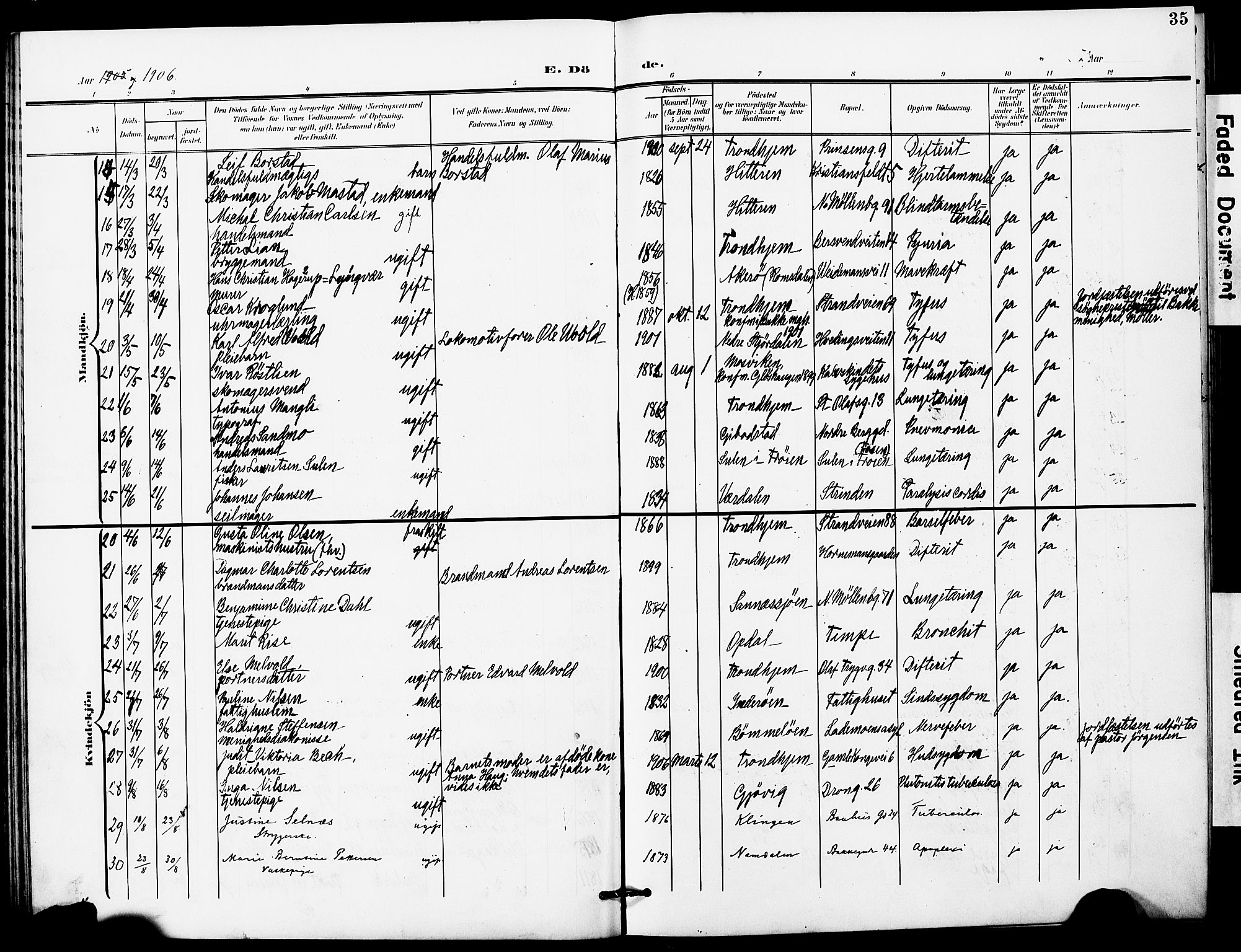 Ministerialprotokoller, klokkerbøker og fødselsregistre - Sør-Trøndelag, AV/SAT-A-1456/628/L0483: Parish register (official) no. 628A01, 1902-1920, p. 35