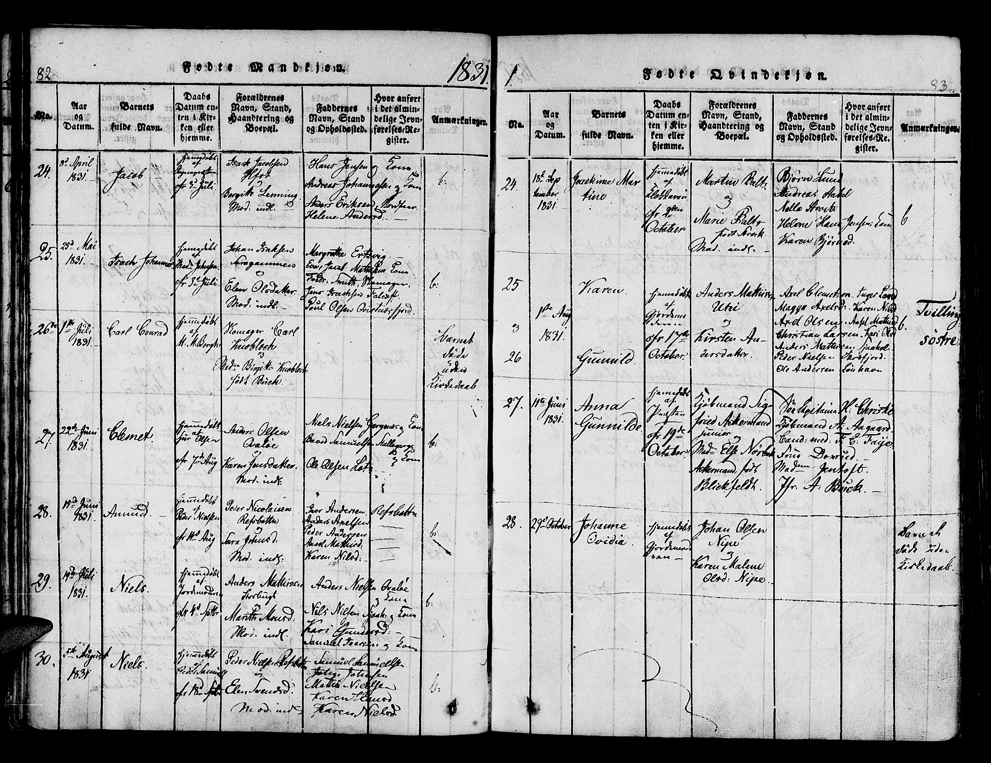 Hammerfest sokneprestkontor, AV/SATØ-S-1347/H/Ha/L0003.kirke: Parish register (official) no. 3, 1821-1842, p. 82-83