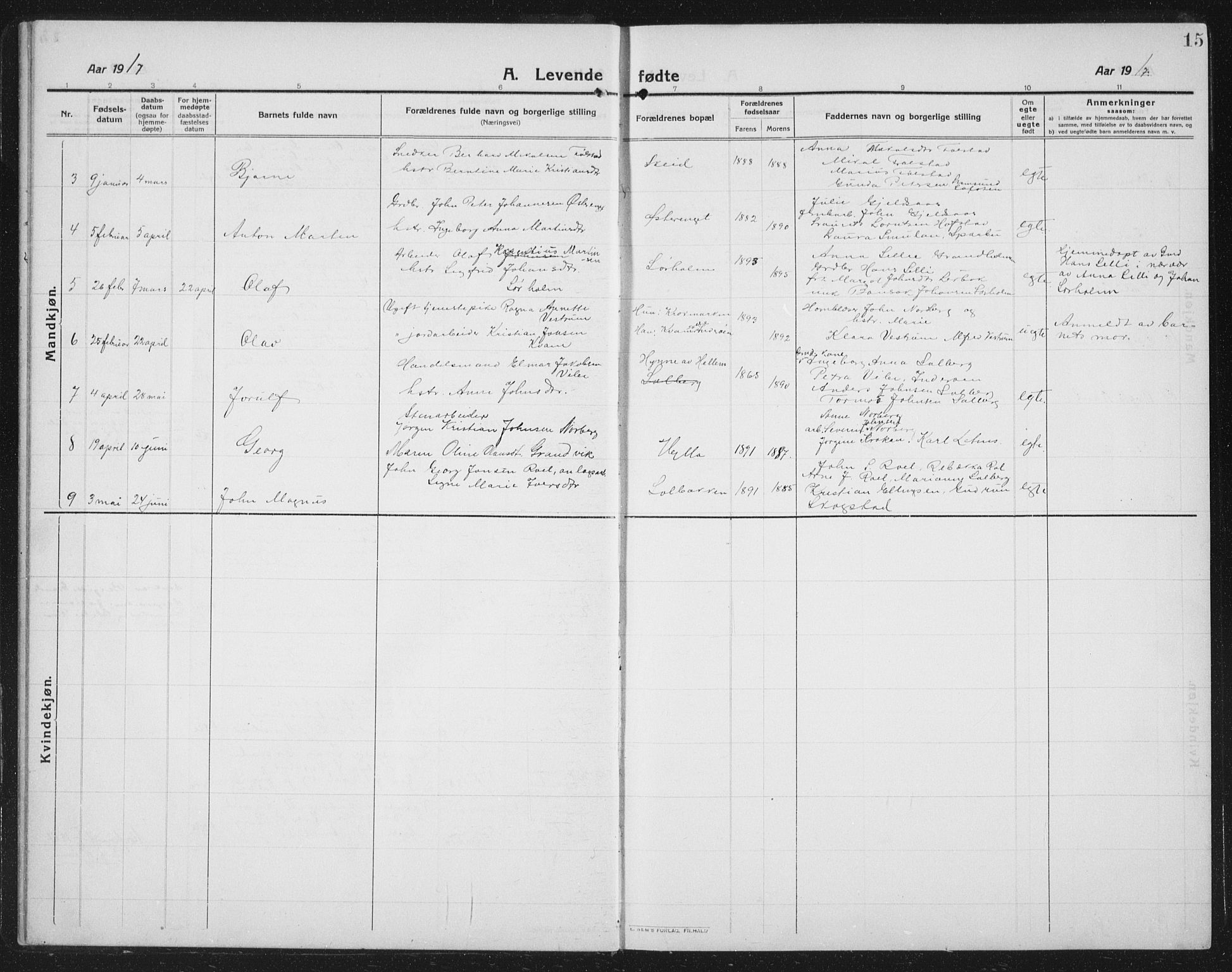 Ministerialprotokoller, klokkerbøker og fødselsregistre - Nord-Trøndelag, SAT/A-1458/731/L0312: Parish register (copy) no. 731C03, 1911-1935, p. 15