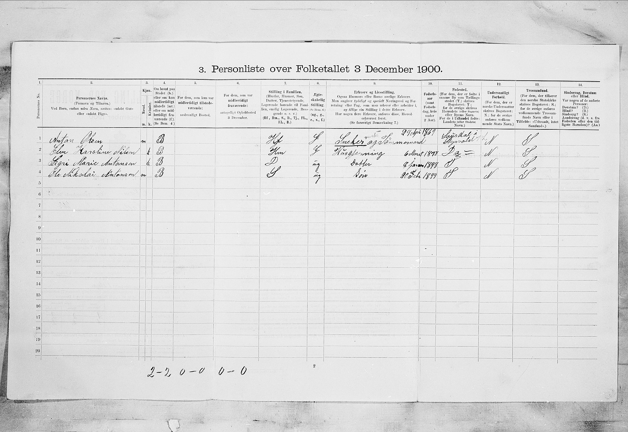 SAKO, 1900 census for Skien, 1900, p. 4615