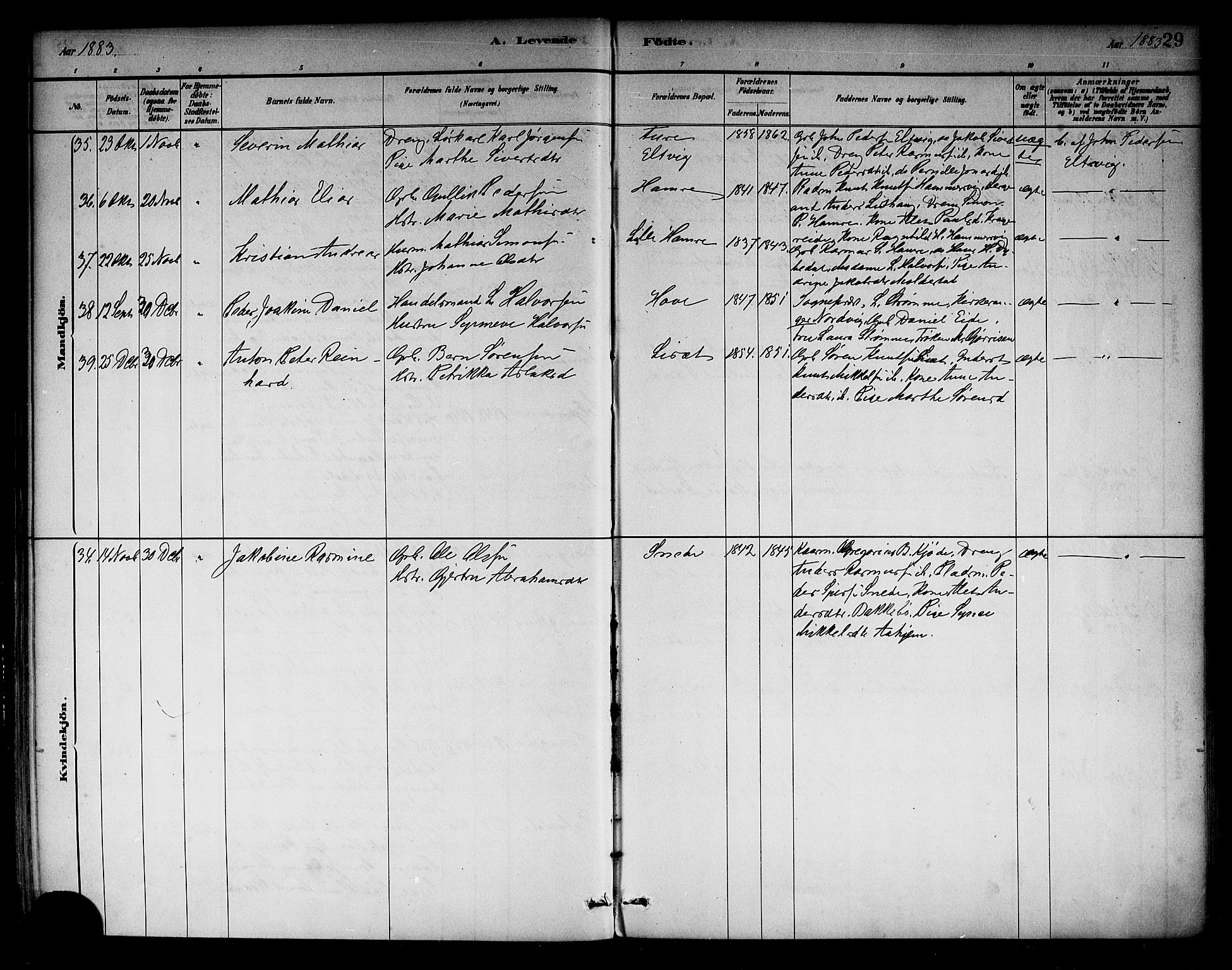 Selje sokneprestembete, AV/SAB-A-99938/H/Ha/Haa/Haab: Parish register (official) no. B 1, 1881-1890, p. 29