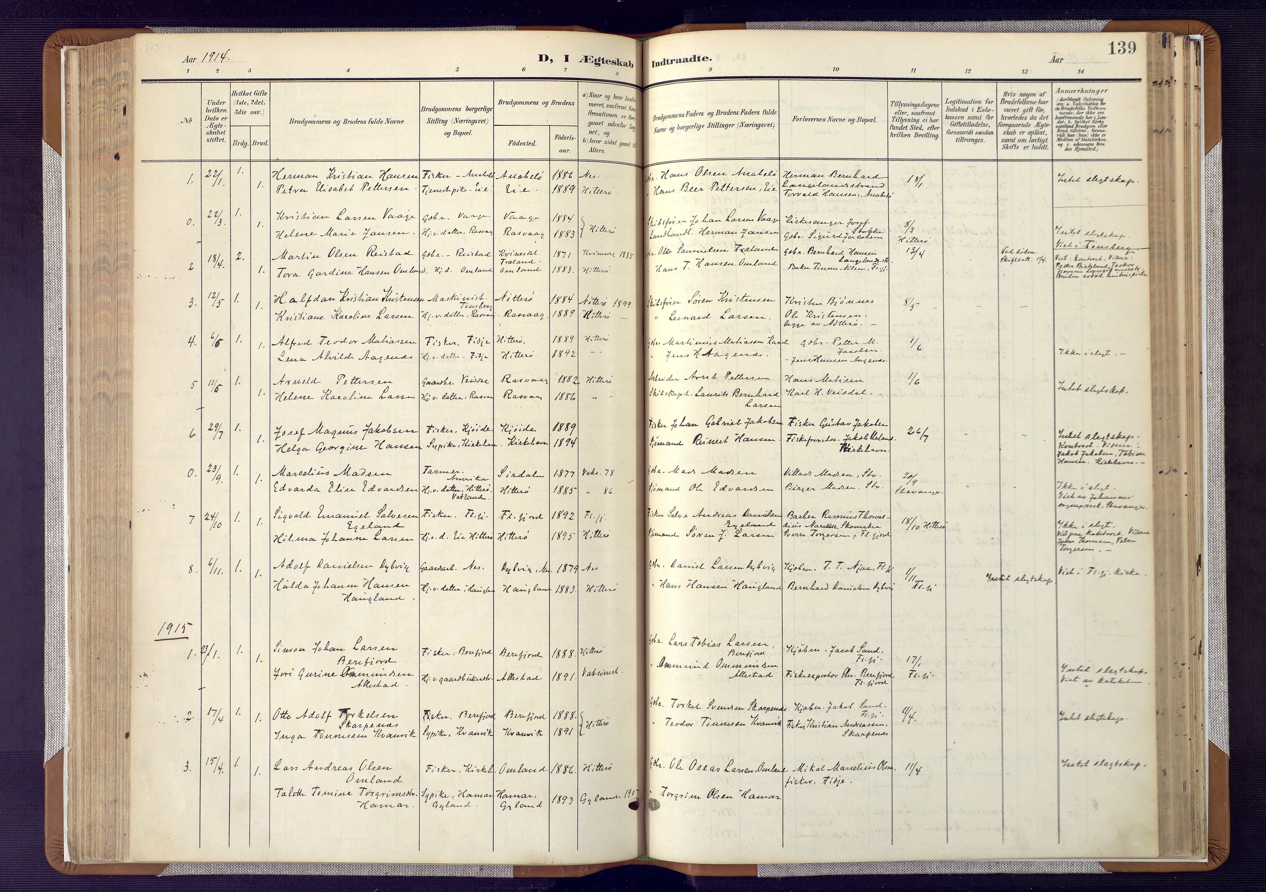 Flekkefjord sokneprestkontor, AV/SAK-1111-0012/F/Fa/Fab/L0007: Parish register (official) no. A 7, 1902-1921, p. 139