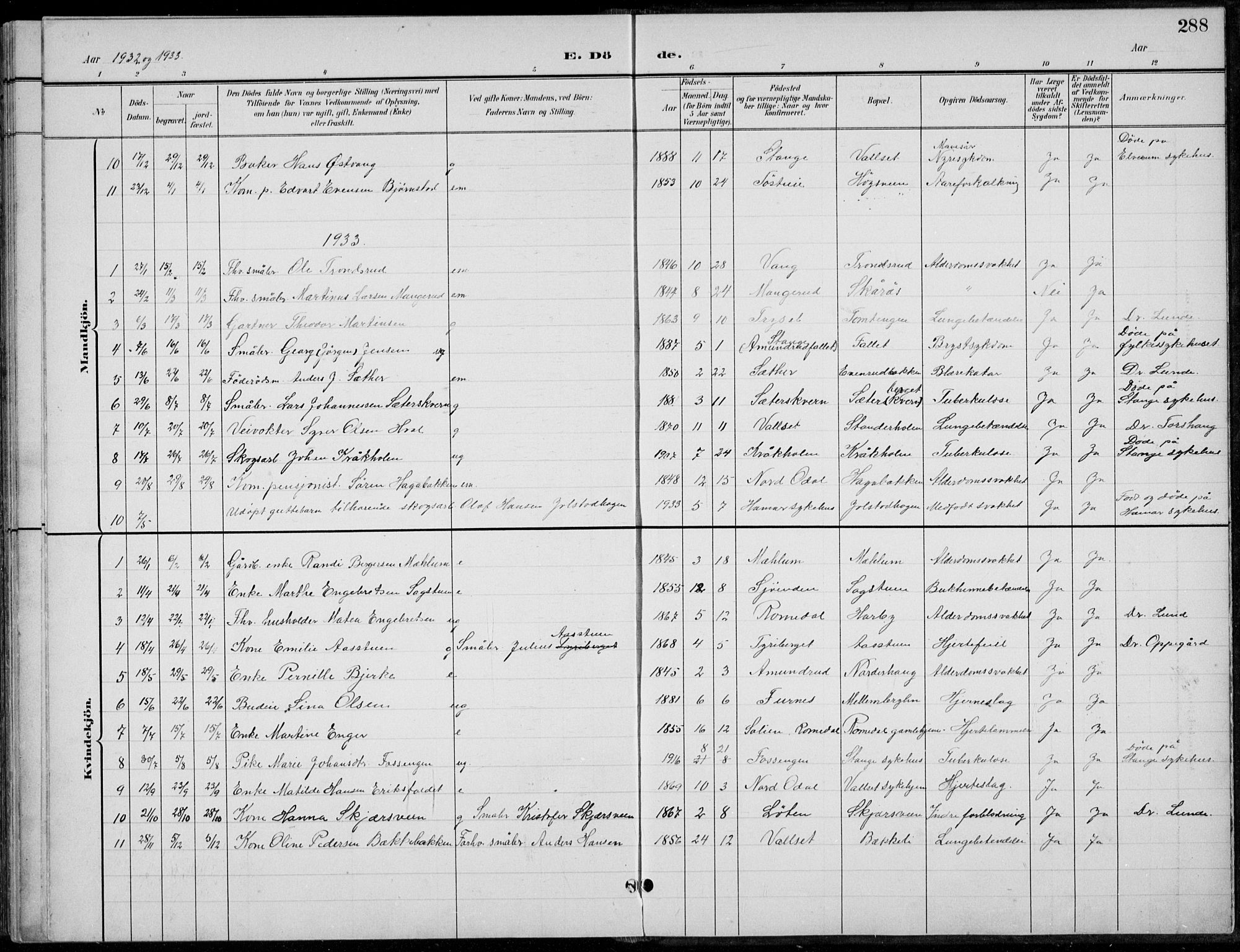 Romedal prestekontor, SAH/PREST-004/L/L0013: Parish register (copy) no. 13, 1896-1937, p. 288