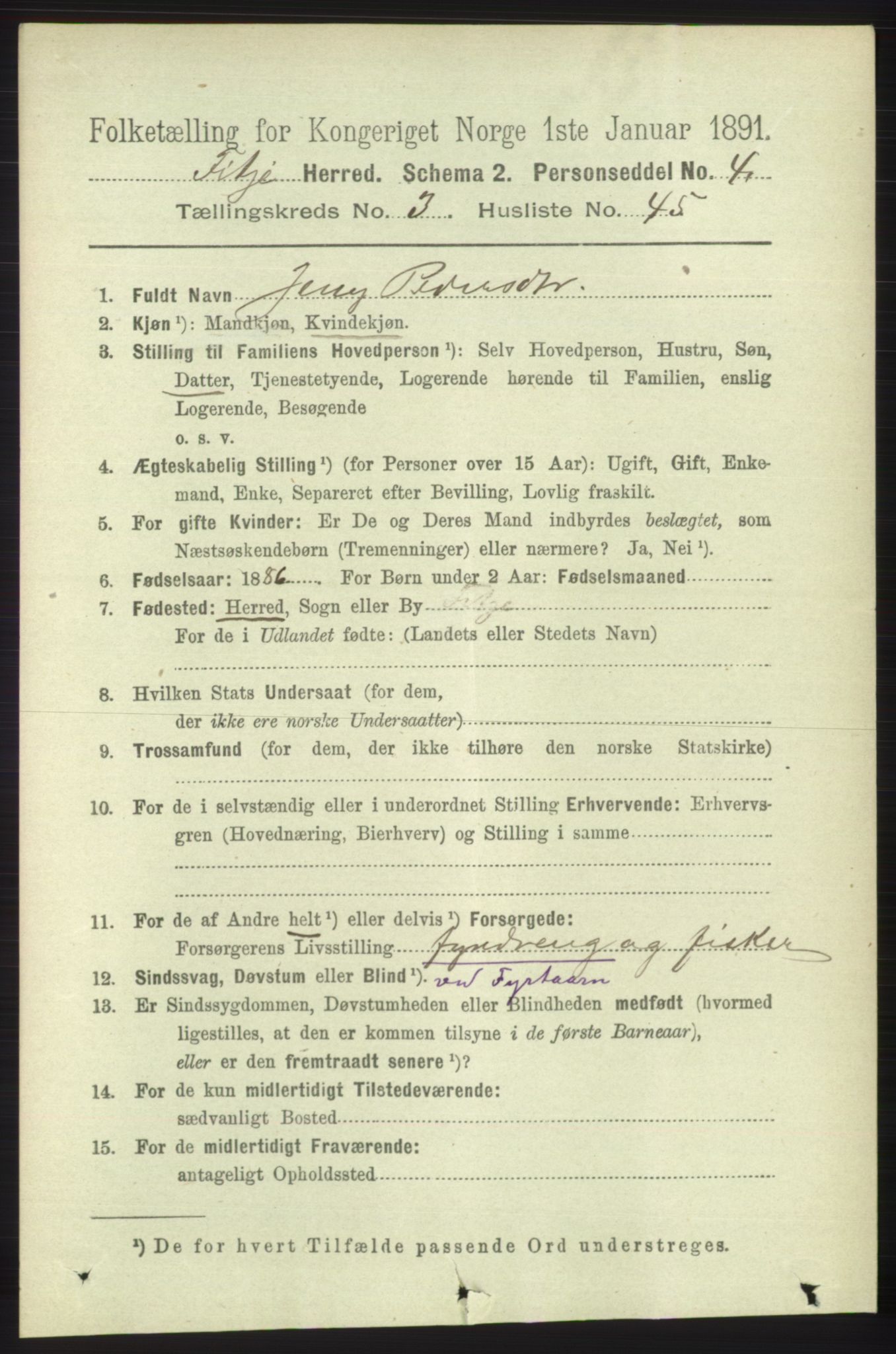 RA, 1891 census for 1222 Fitjar, 1891, p. 1286