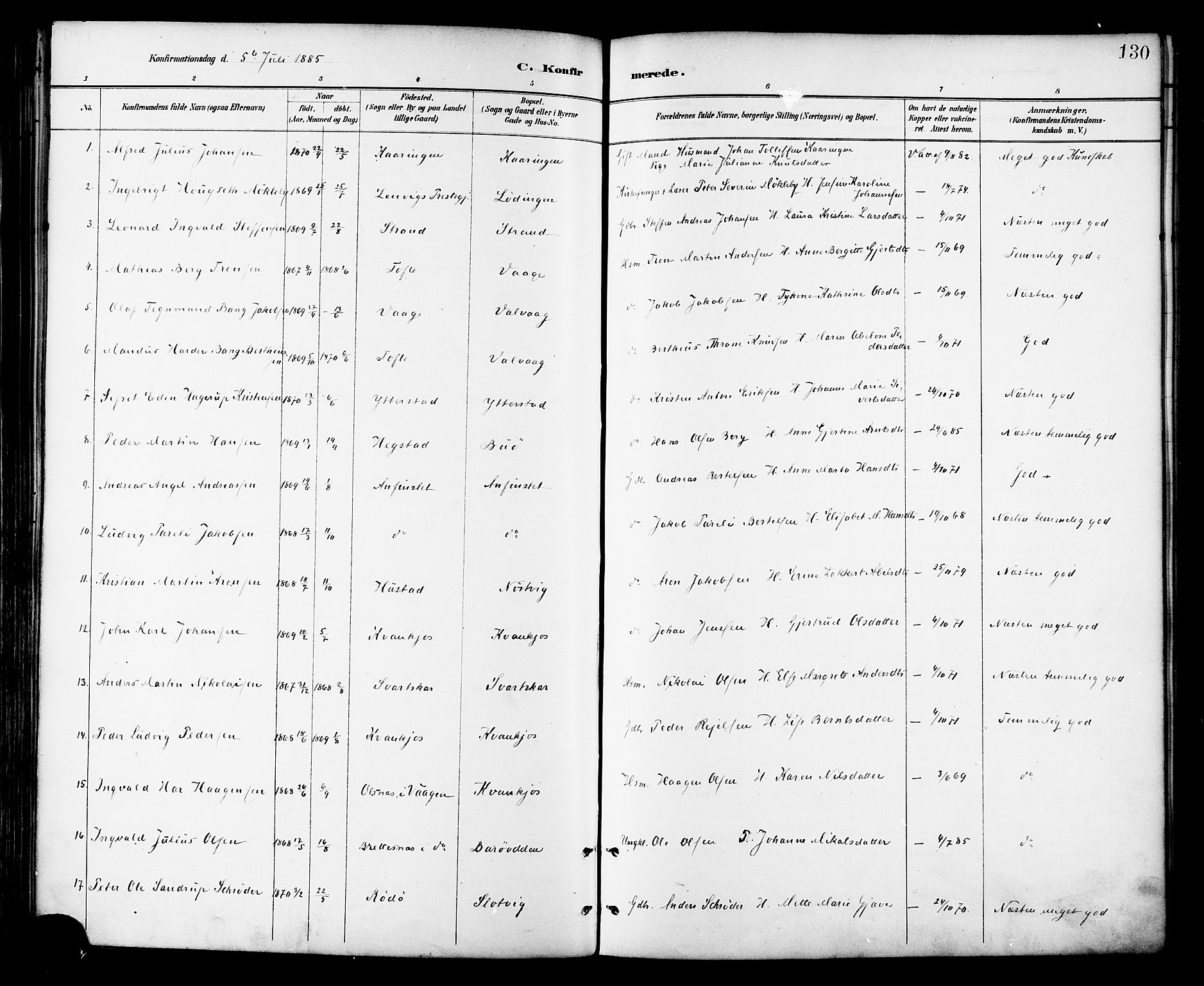 Ministerialprotokoller, klokkerbøker og fødselsregistre - Nordland, AV/SAT-A-1459/872/L1035: Parish register (official) no. 872A10, 1884-1896, p. 130