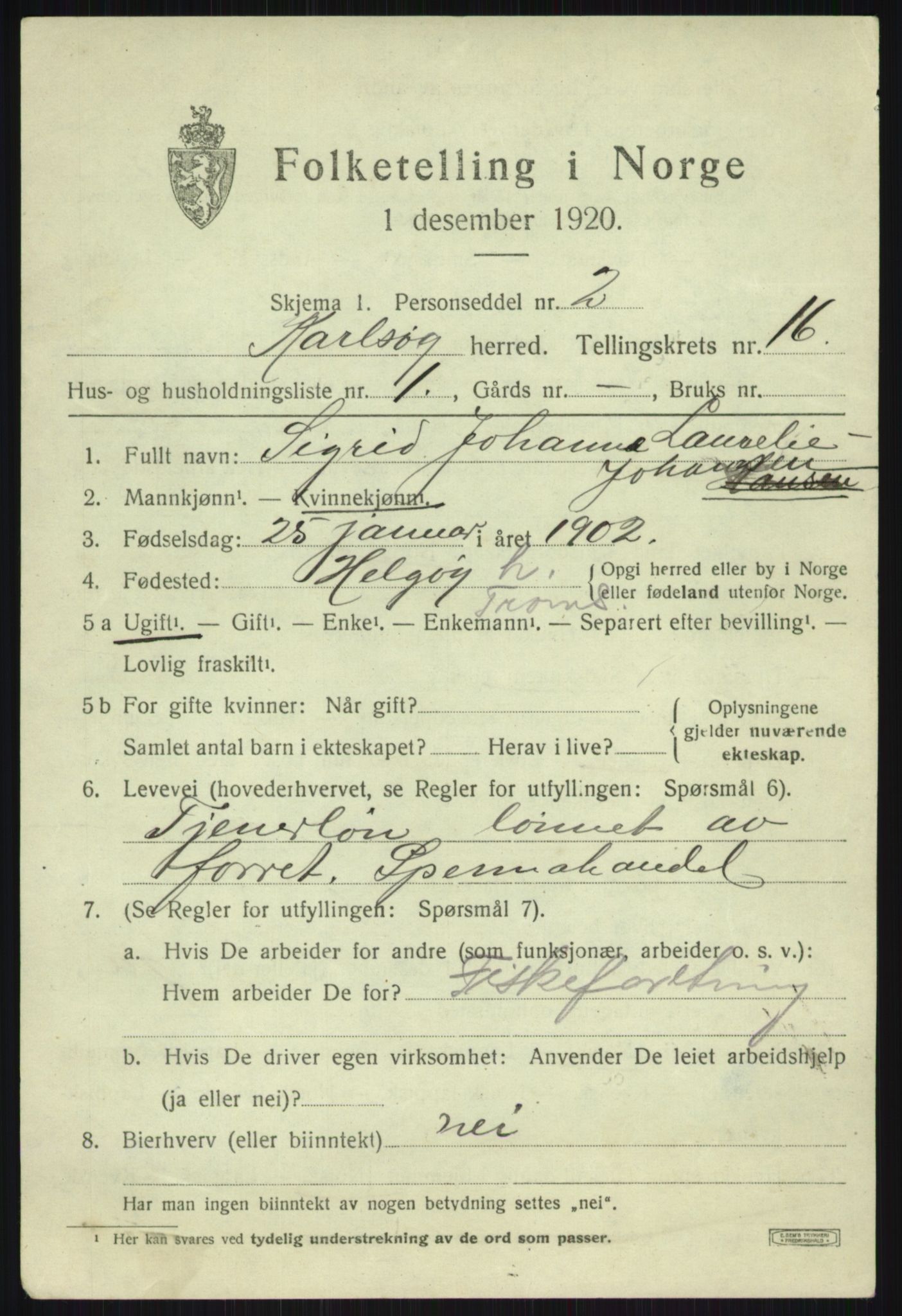 SATØ, 1920 census for Karlsøy, 1920, p. 5501