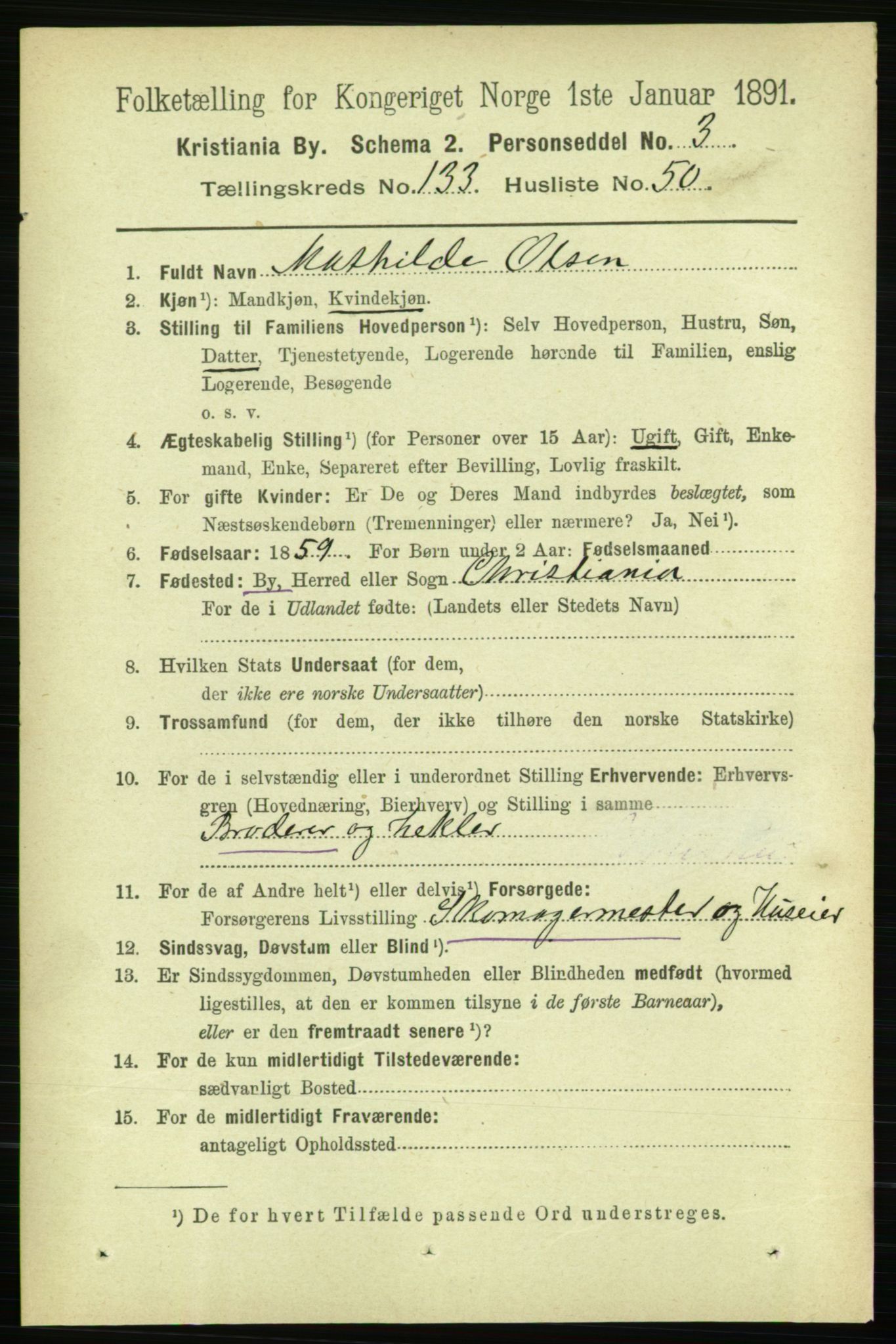 RA, 1891 census for 0301 Kristiania, 1891, p. 73311