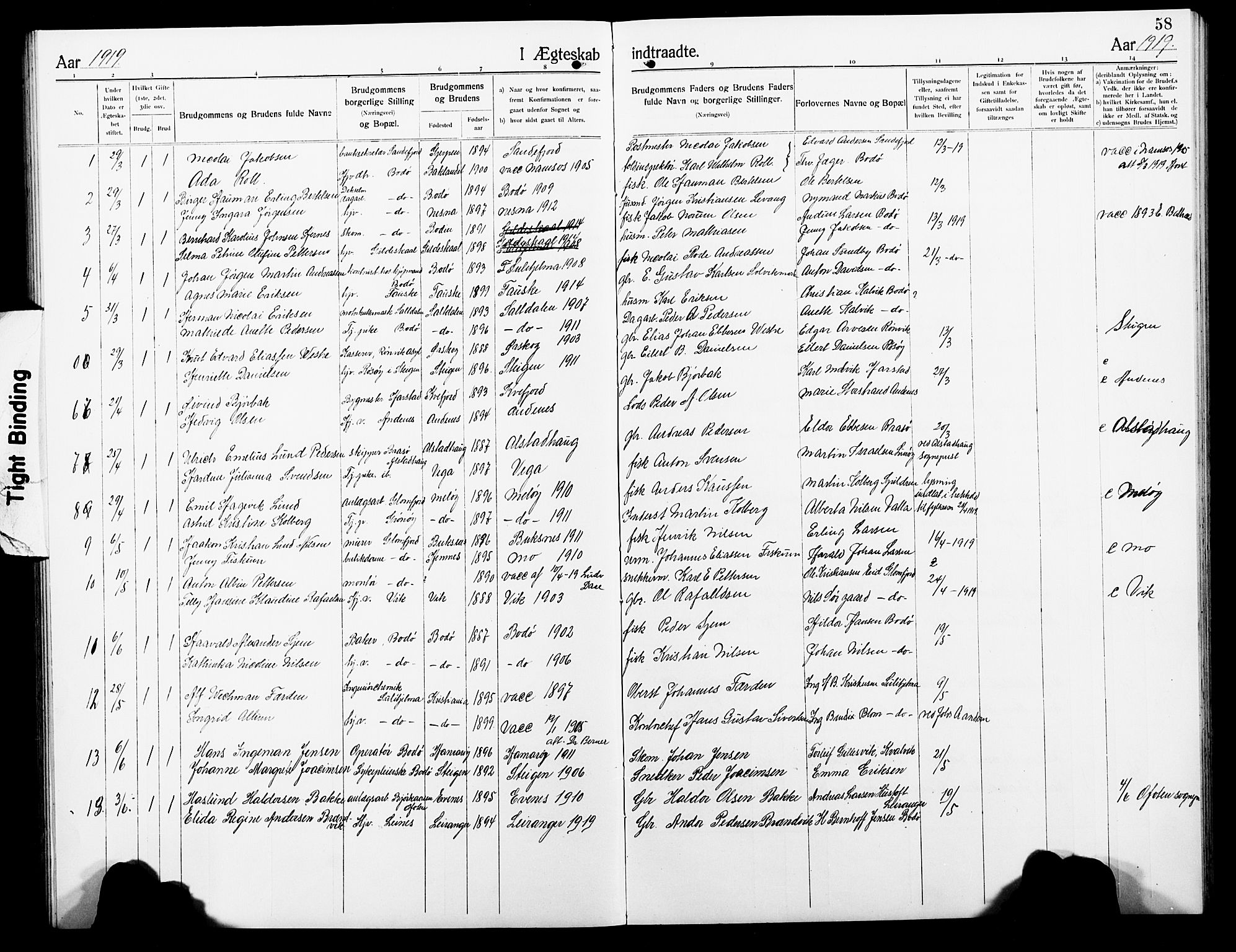 Ministerialprotokoller, klokkerbøker og fødselsregistre - Nordland, SAT/A-1459/801/L0035: Parish register (copy) no. 801C10, 1910-1923, p. 58