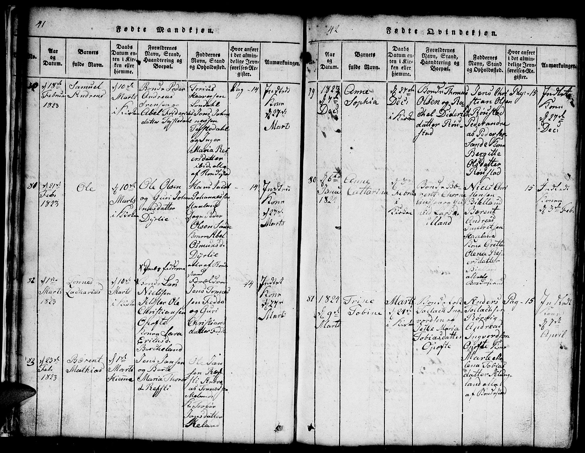 Kvinesdal sokneprestkontor, AV/SAK-1111-0026/F/Fb/Fba/L0001: Parish register (copy) no. B 1, 1815-1839, p. 41-42