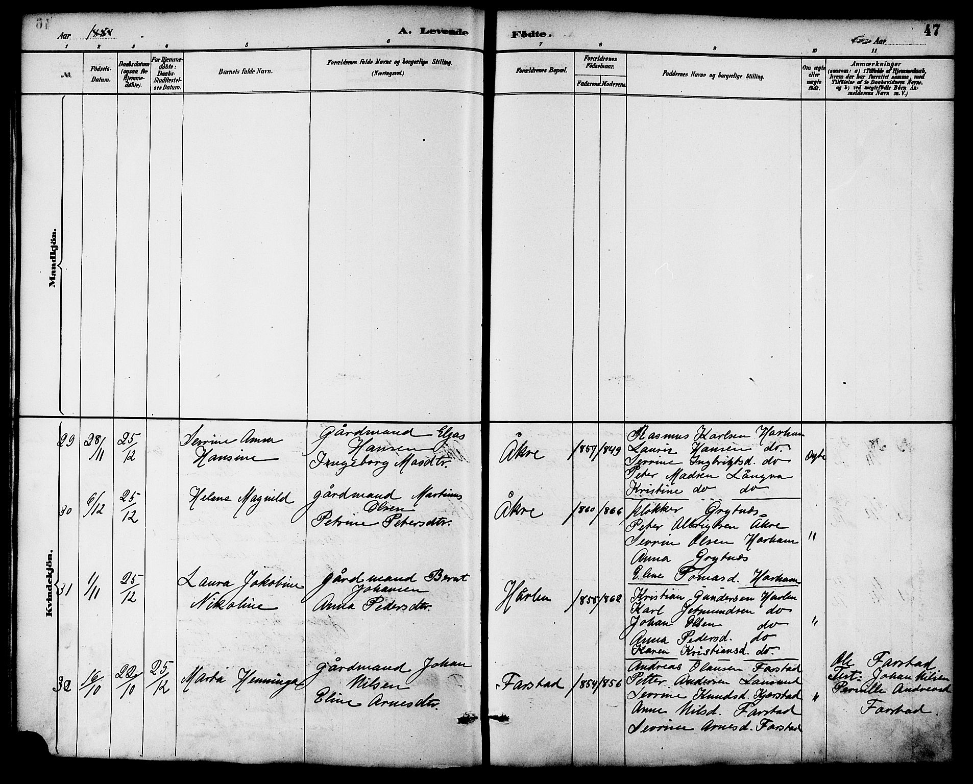 Ministerialprotokoller, klokkerbøker og fødselsregistre - Møre og Romsdal, AV/SAT-A-1454/536/L0501: Parish register (official) no. 536A10, 1884-1896, p. 47