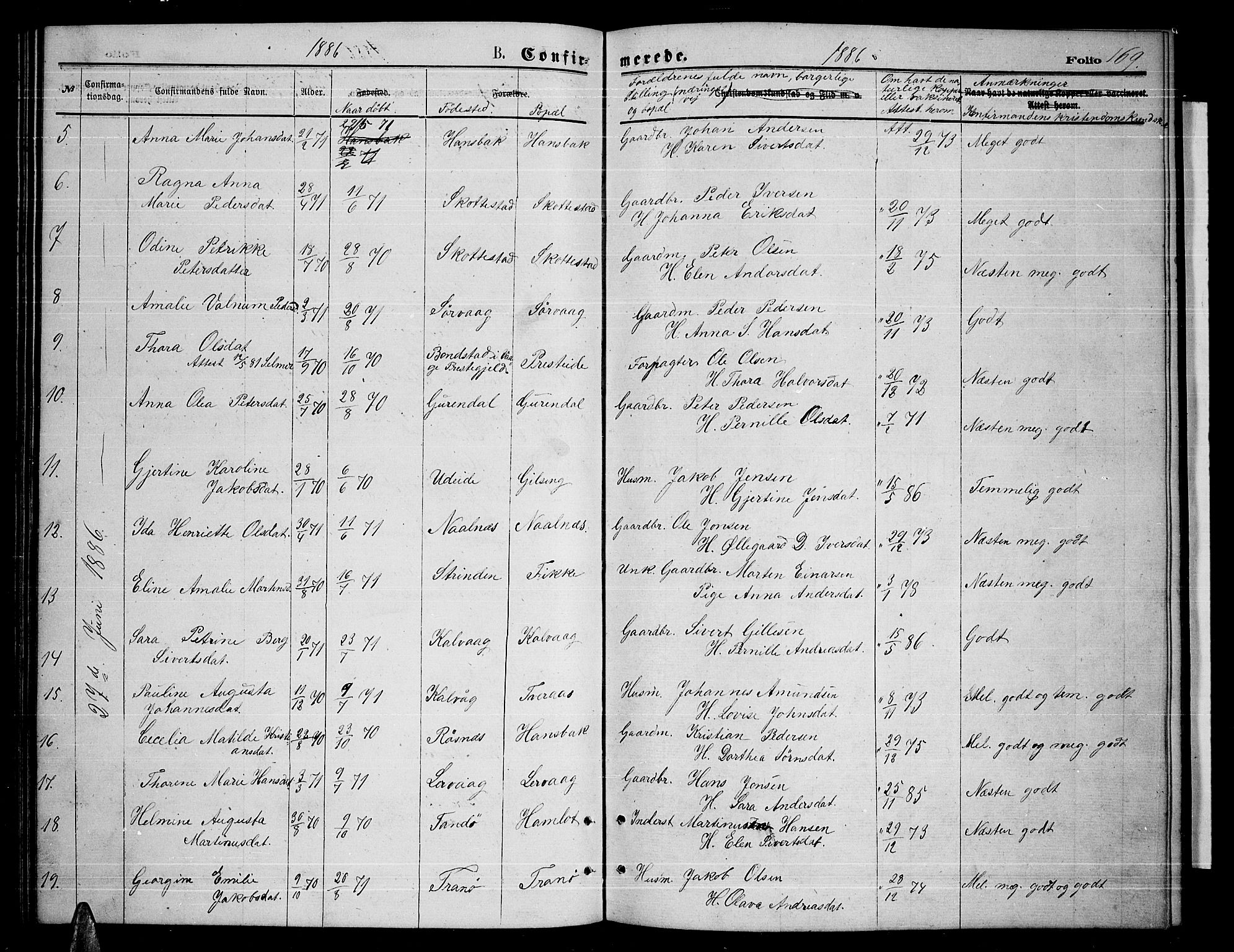 Ministerialprotokoller, klokkerbøker og fødselsregistre - Nordland, AV/SAT-A-1459/859/L0858: Parish register (copy) no. 859C04, 1873-1886, p. 169