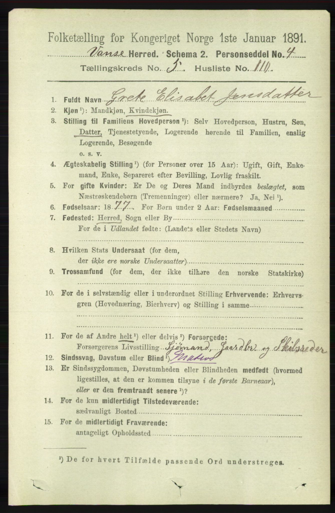 RA, 1891 census for 1041 Vanse, 1891, p. 3388