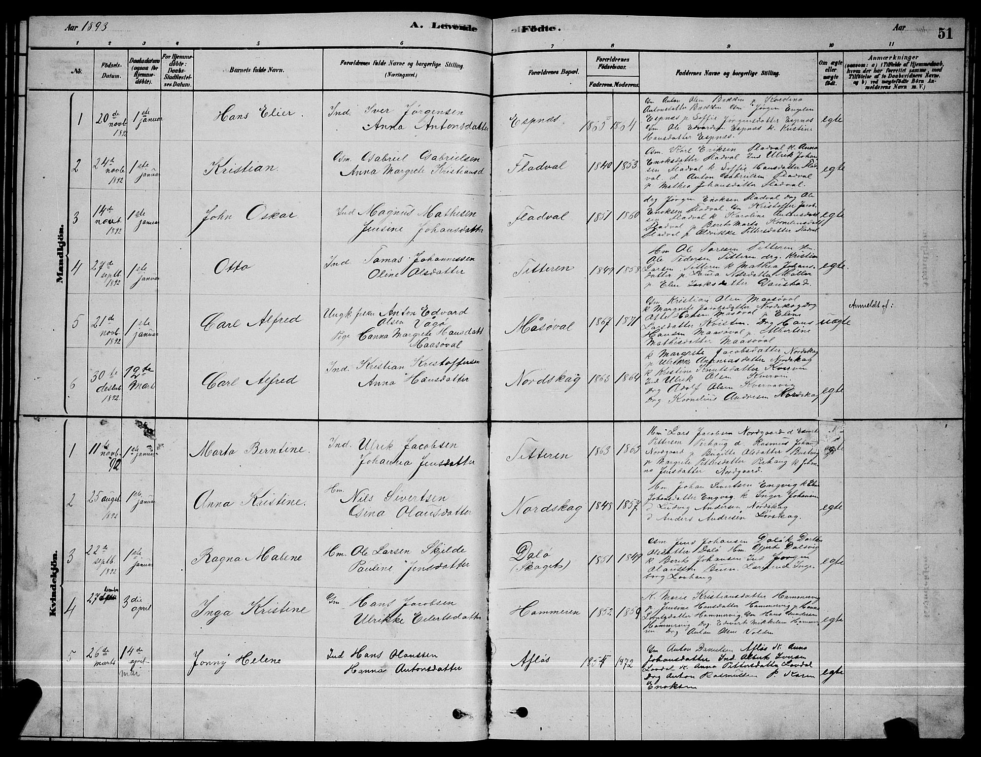 Ministerialprotokoller, klokkerbøker og fødselsregistre - Sør-Trøndelag, SAT/A-1456/641/L0597: Parish register (copy) no. 641C01, 1878-1893, p. 51