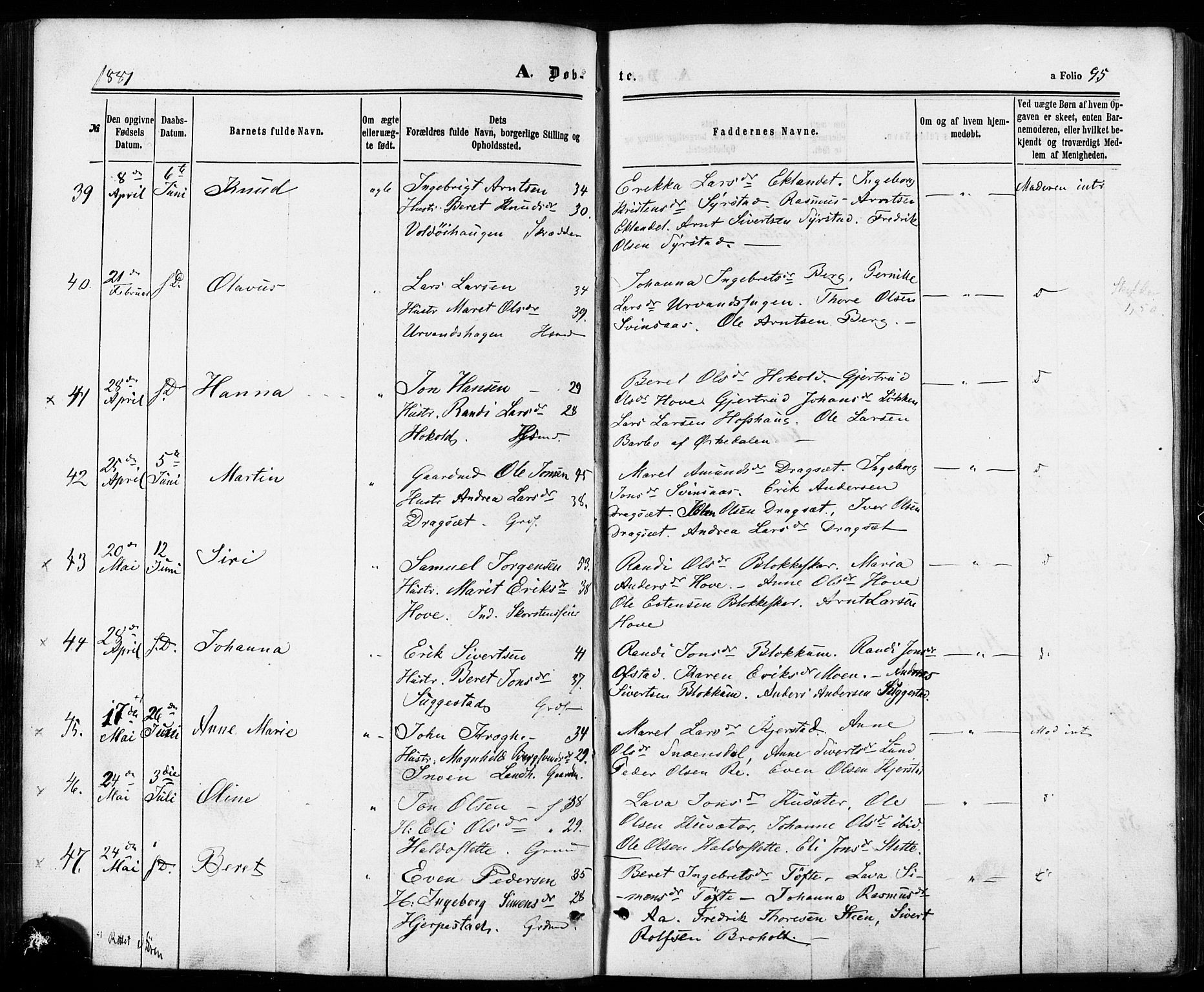 Ministerialprotokoller, klokkerbøker og fødselsregistre - Sør-Trøndelag, AV/SAT-A-1456/672/L0856: Parish register (official) no. 672A08, 1861-1881, p. 95