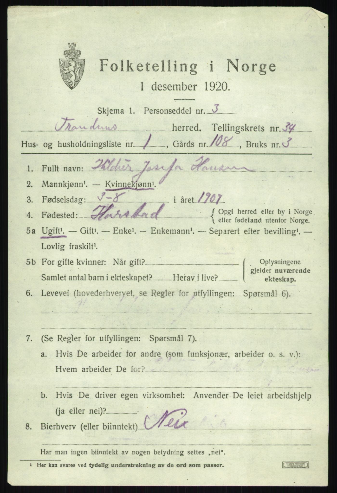 SATØ, 1920 census for Trondenes, 1920, p. 23079