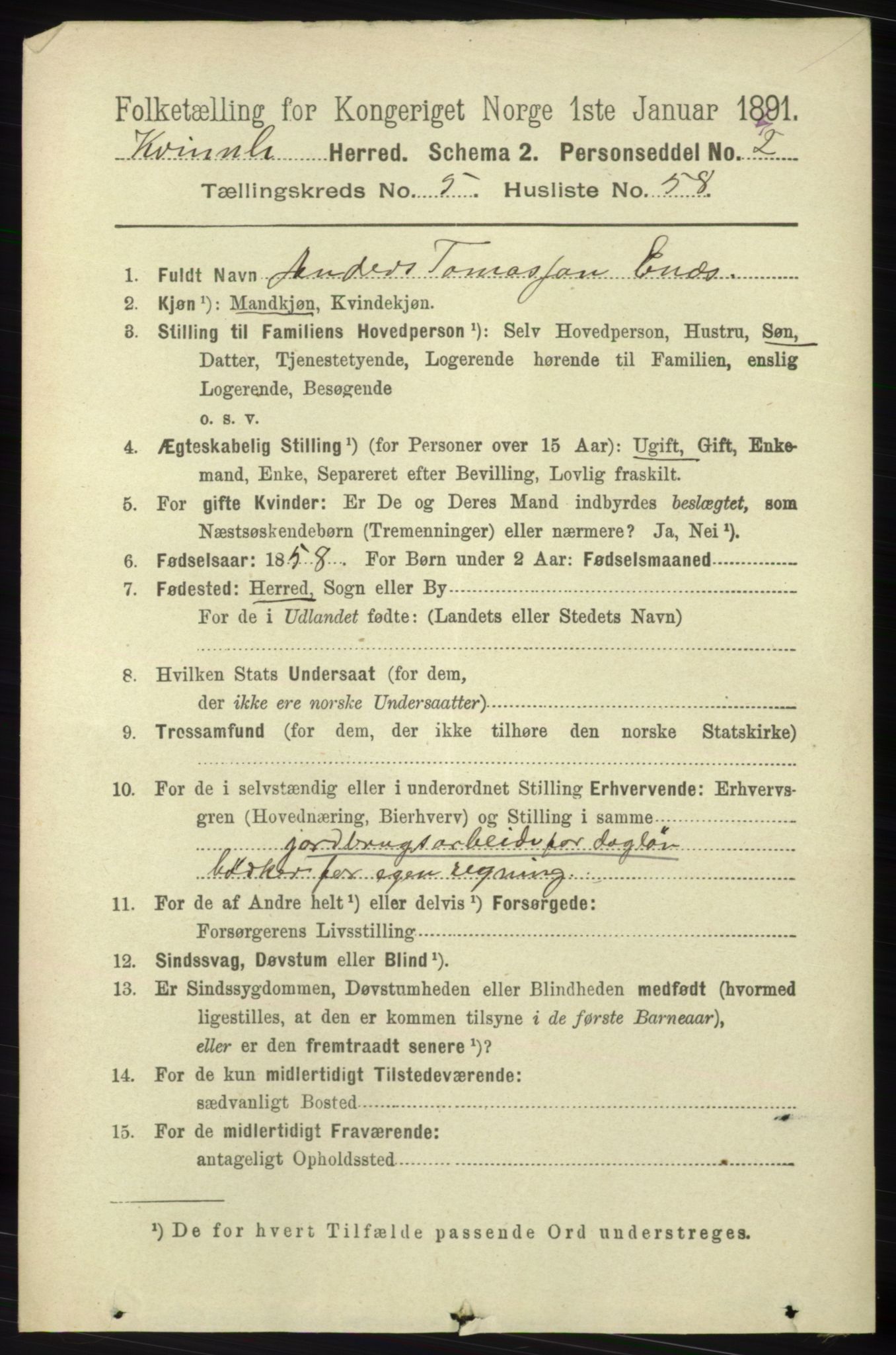 RA, 1891 census for 1224 Kvinnherad, 1891, p. 2076