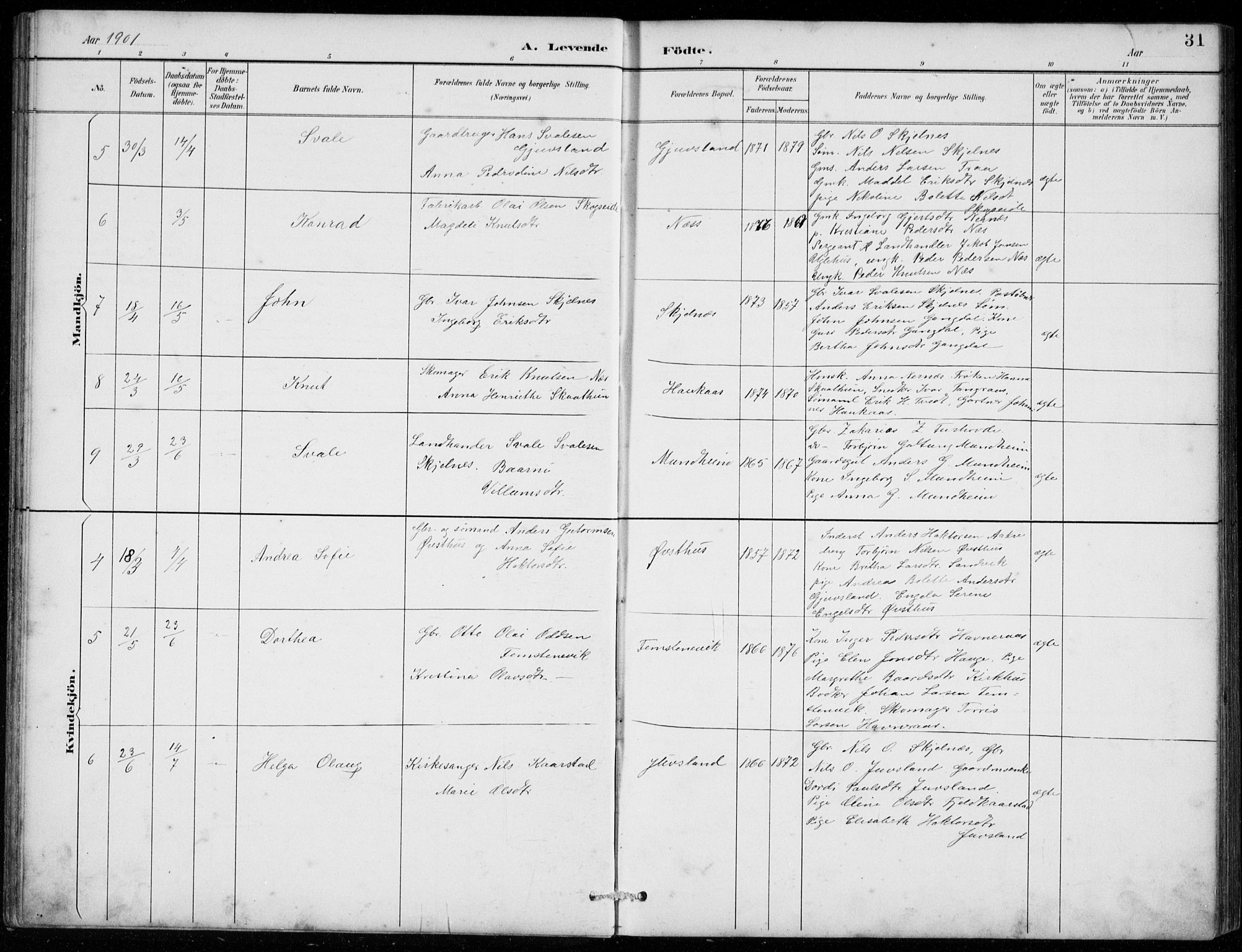 Strandebarm sokneprestembete, AV/SAB-A-78401/H/Hab: Parish register (copy) no. C  1, 1891-1913, p. 31