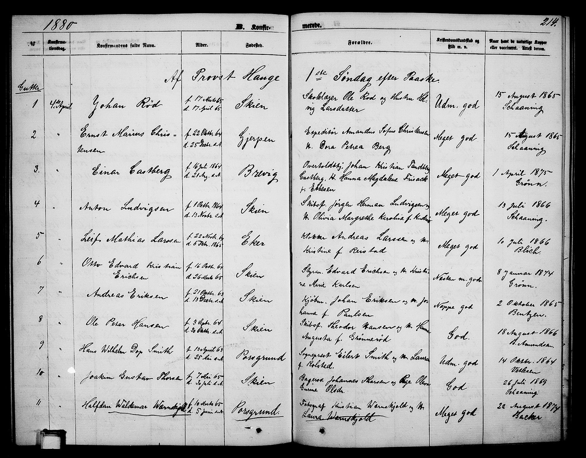 Skien kirkebøker, SAKO/A-302/G/Ga/L0005: Parish register (copy) no. 5, 1868-1880, p. 214